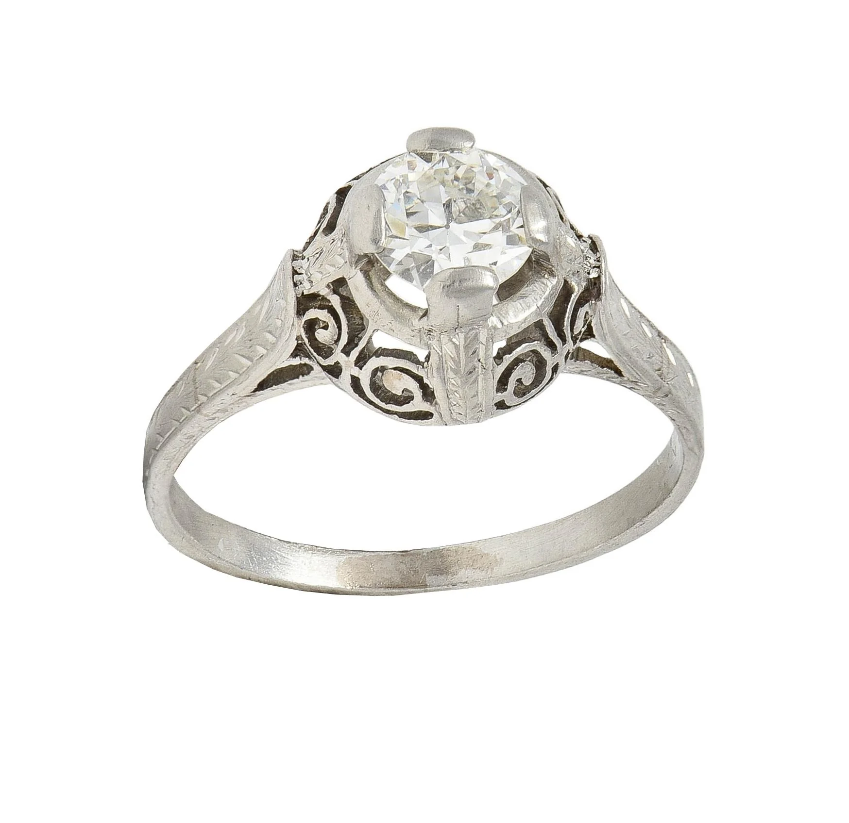 Art Deco 0.52 Carat Transitional Diamond Platinum Vintage Scrolled Wheat Engagement Ring - Image 9