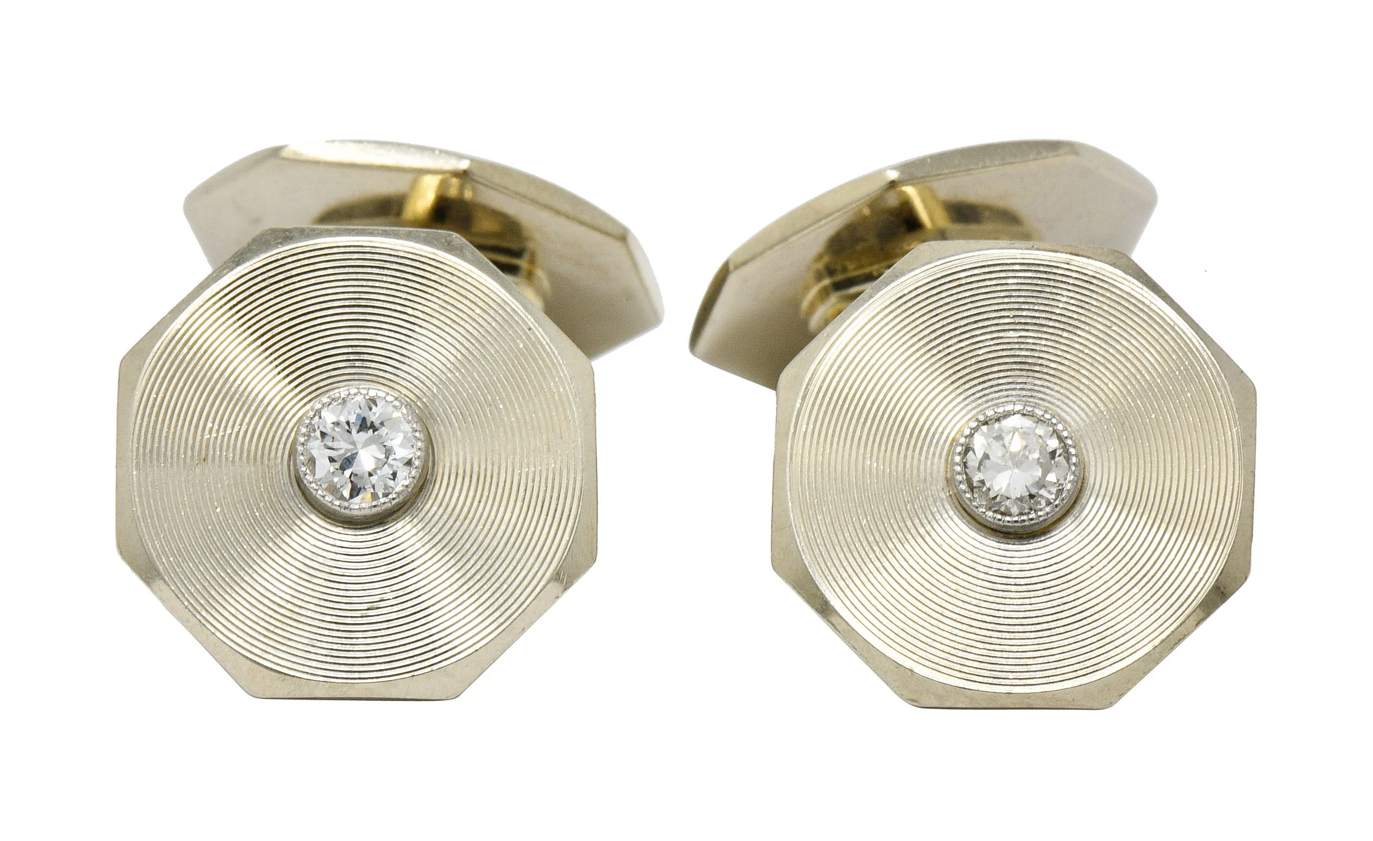 Art Deco 0.52 CTW Diamond 14 Karat White Gold Men's Cufflinks