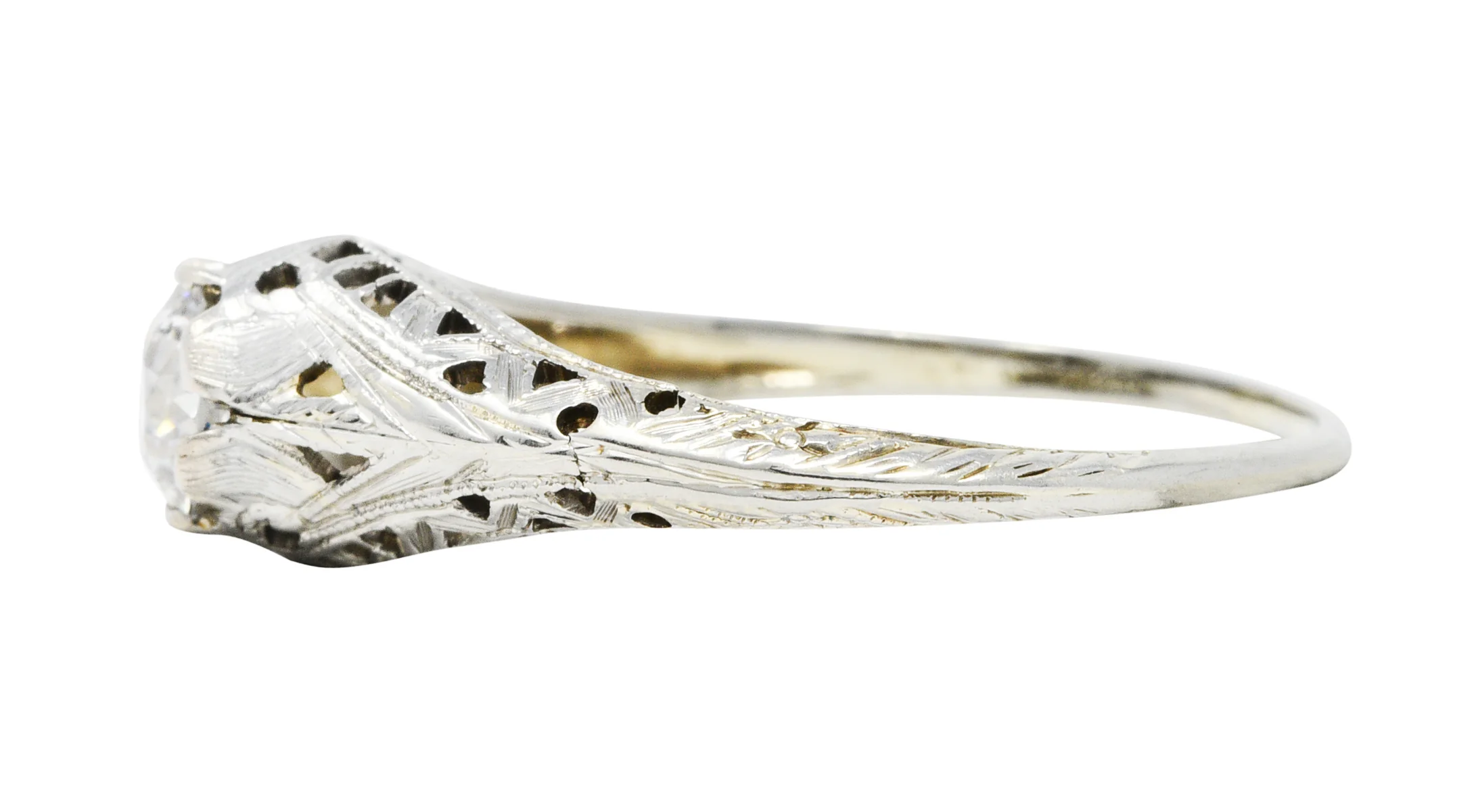 Art Deco 0.52 CTW Diamond 18 Karat White Gold Trellis Engagement Ring - Image 5