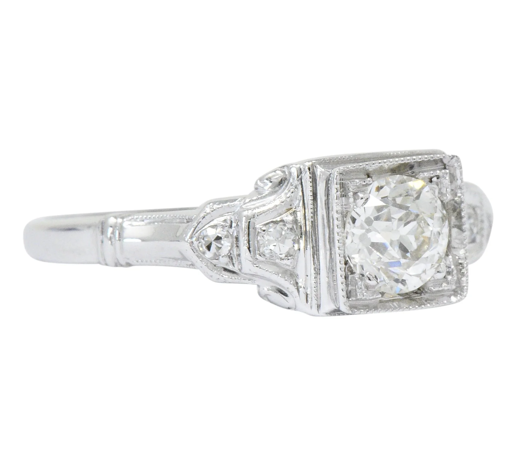 Art Deco 0.53 CTW Diamond 18 Karat White Gold Engagement Ring - Image 3