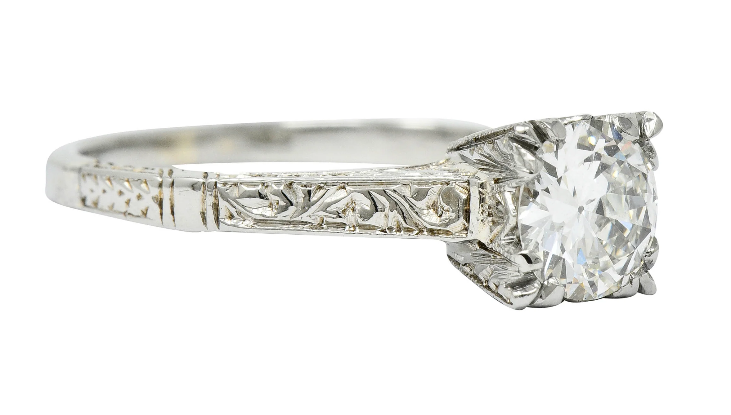 Art Deco 0.53 CTW Diamond 18 Karat White Gold Engraved Engagement Ring - Image 2