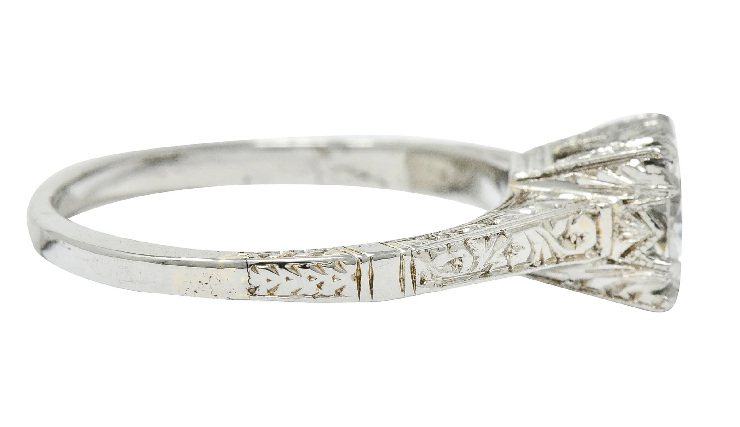 Art Deco 0.53 CTW Diamond 18 Karat White Gold Engraved Engagement Ring - Image 3