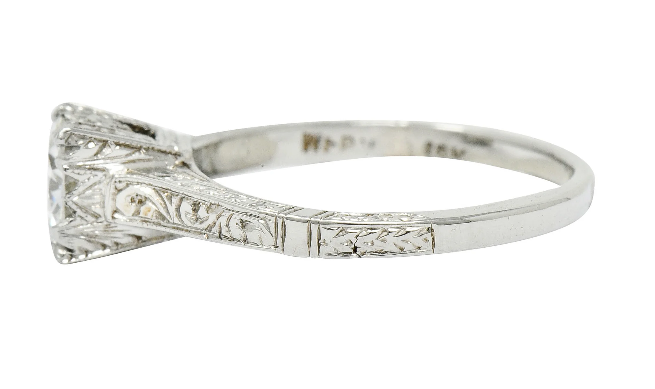 Art Deco 0.53 CTW Diamond 18 Karat White Gold Engraved Engagement Ring - Image 5