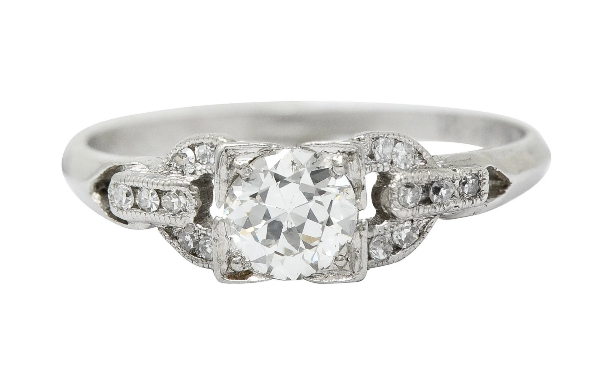 Art Deco 0.53 CTW Diamond Platinum Buckle Engagement Ring