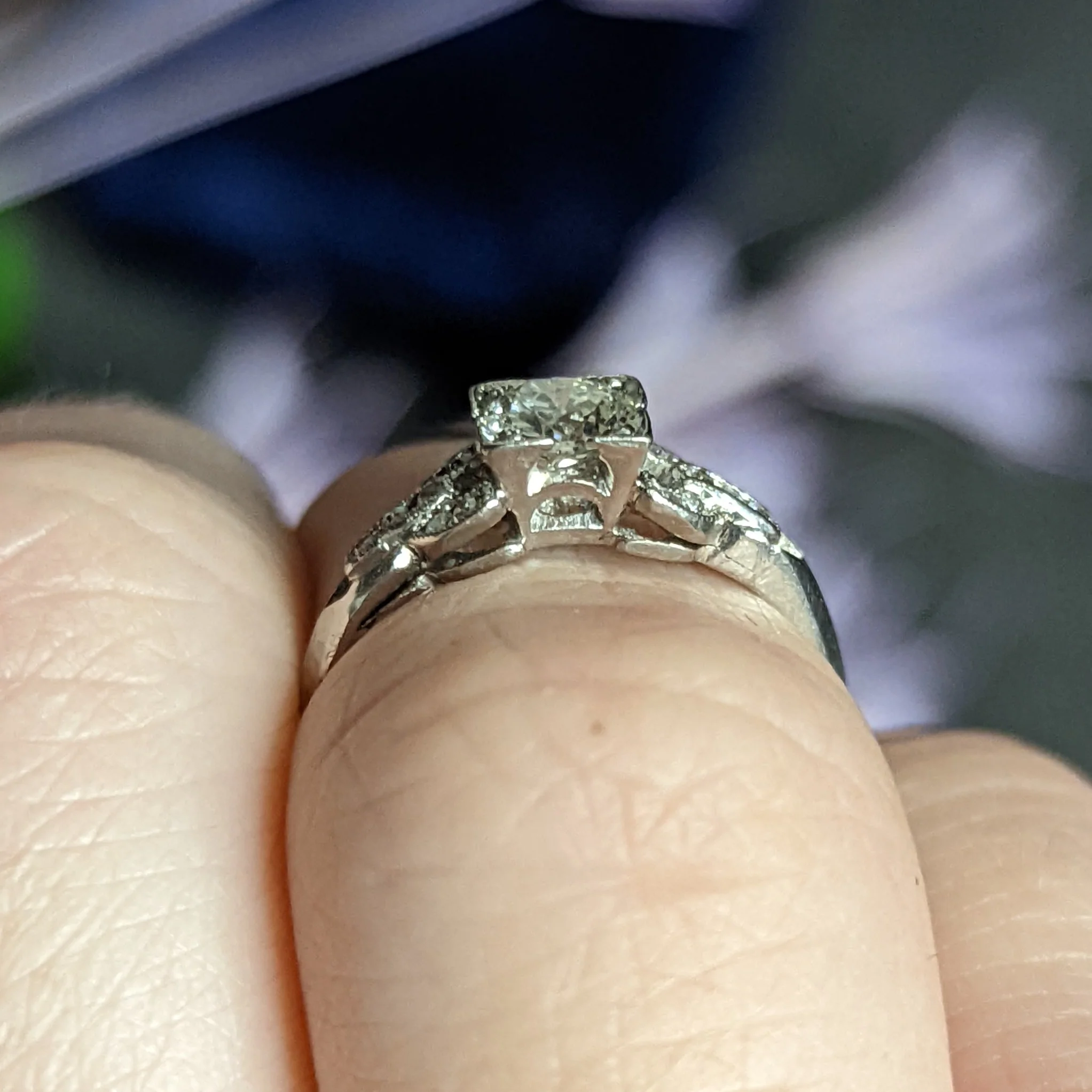 Art Deco 0.53 CTW Diamond Platinum Buckle Engagement Ring - Image 14
