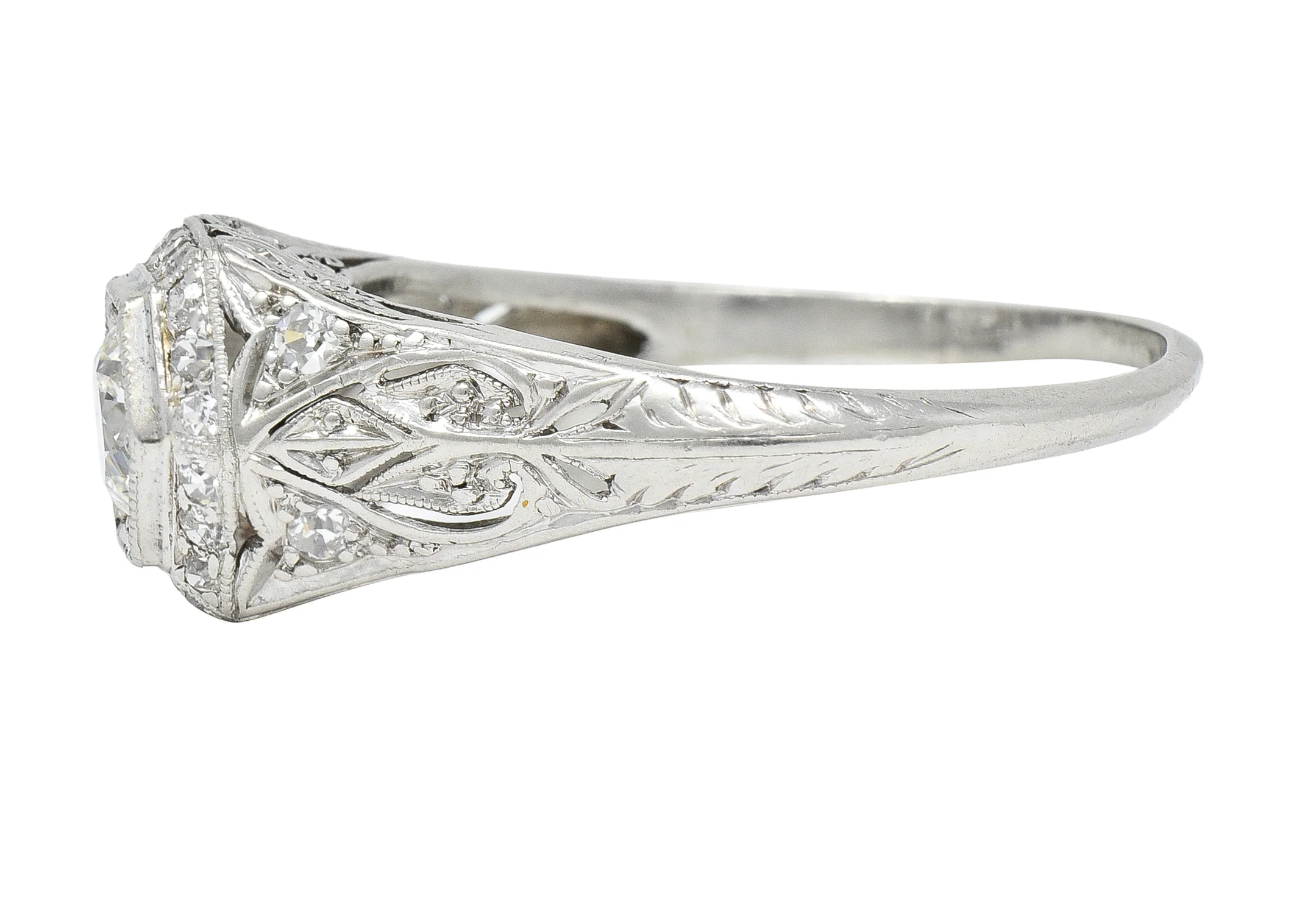 Art Deco 0.54 CTW Old European Cut Diamond Platinum Hexagonal Antique Engagement Ring - Image 6