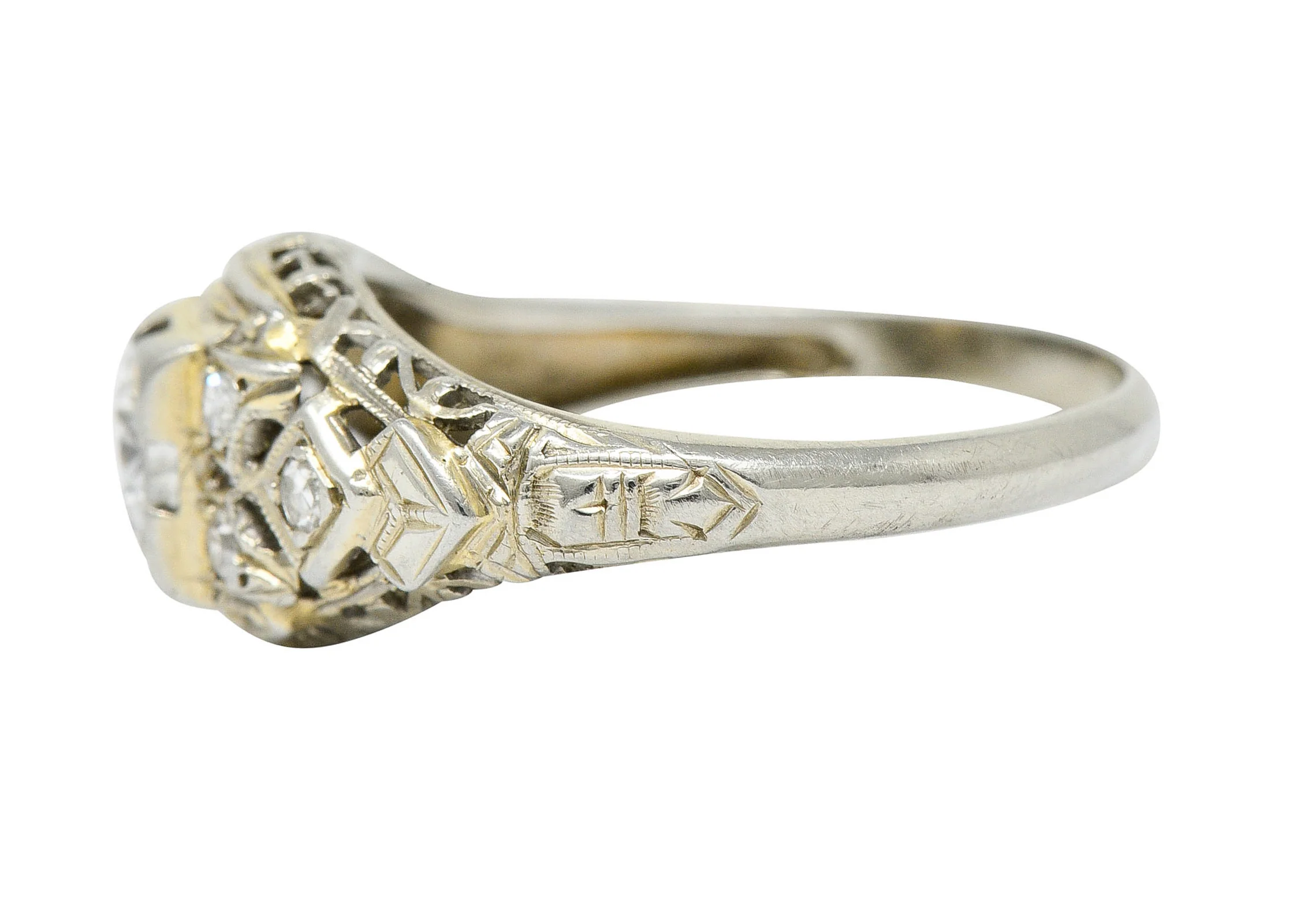 Art Deco 0.55 CTW Diamond 18 Karat White Gold Geometric Engagement Ring - Image 5