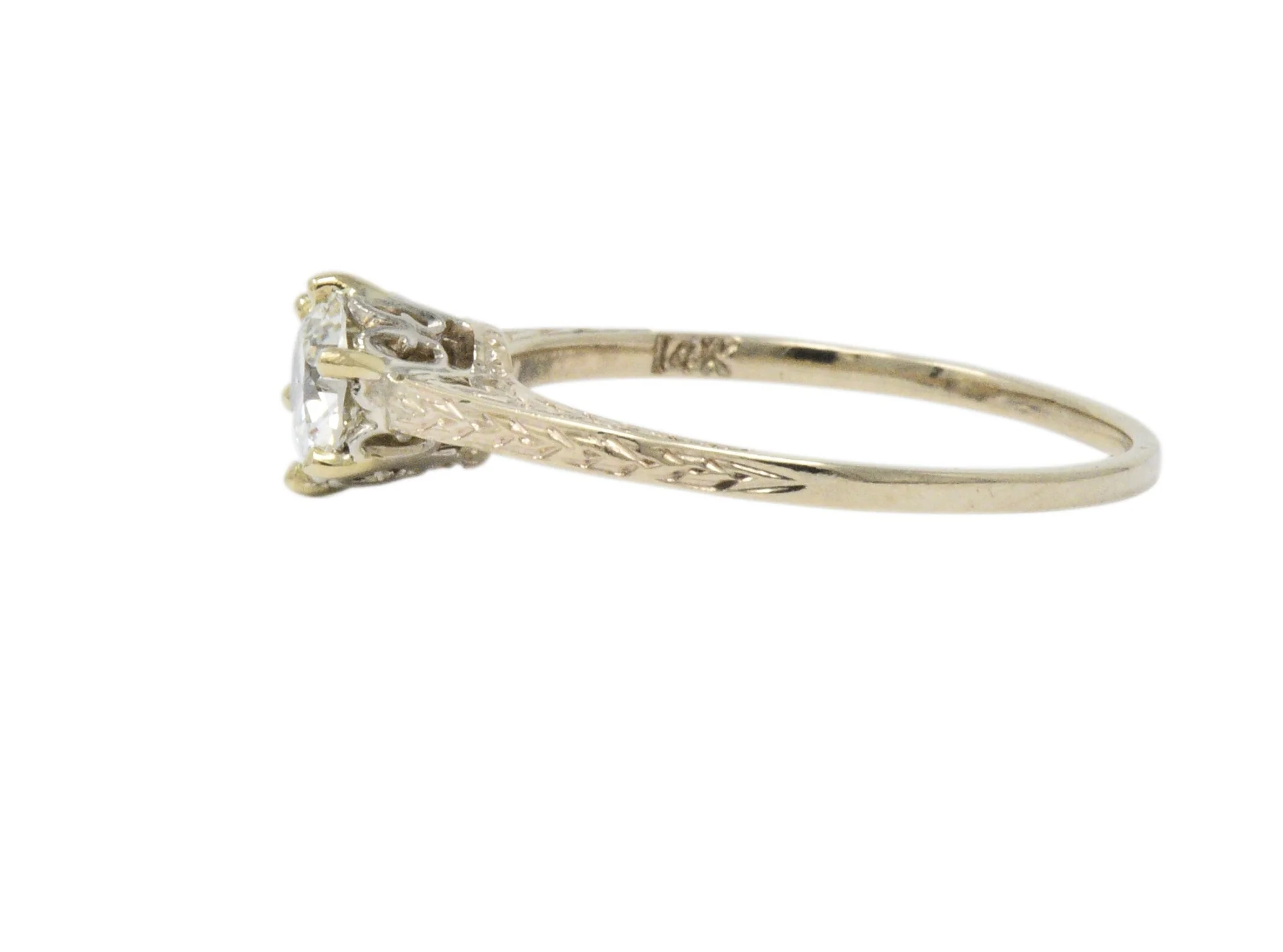 Art Deco 0.57 Carat Diamond 14 Karat Gold Solitaire Engagement Ring GIA - Image 6