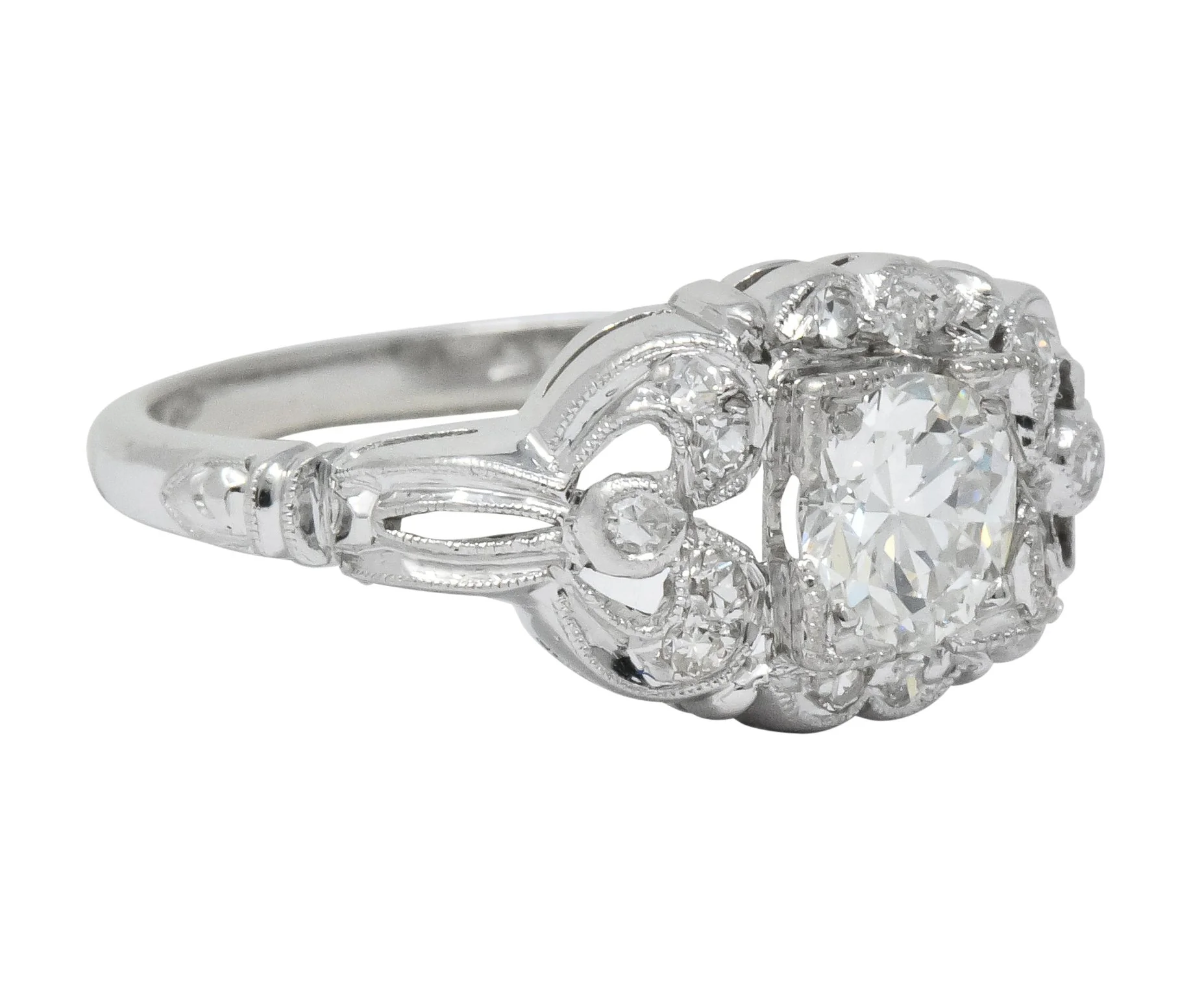 Art Deco 0.57 CTW Old European Cut Diamond Platinum Engagement Ring - Image 2