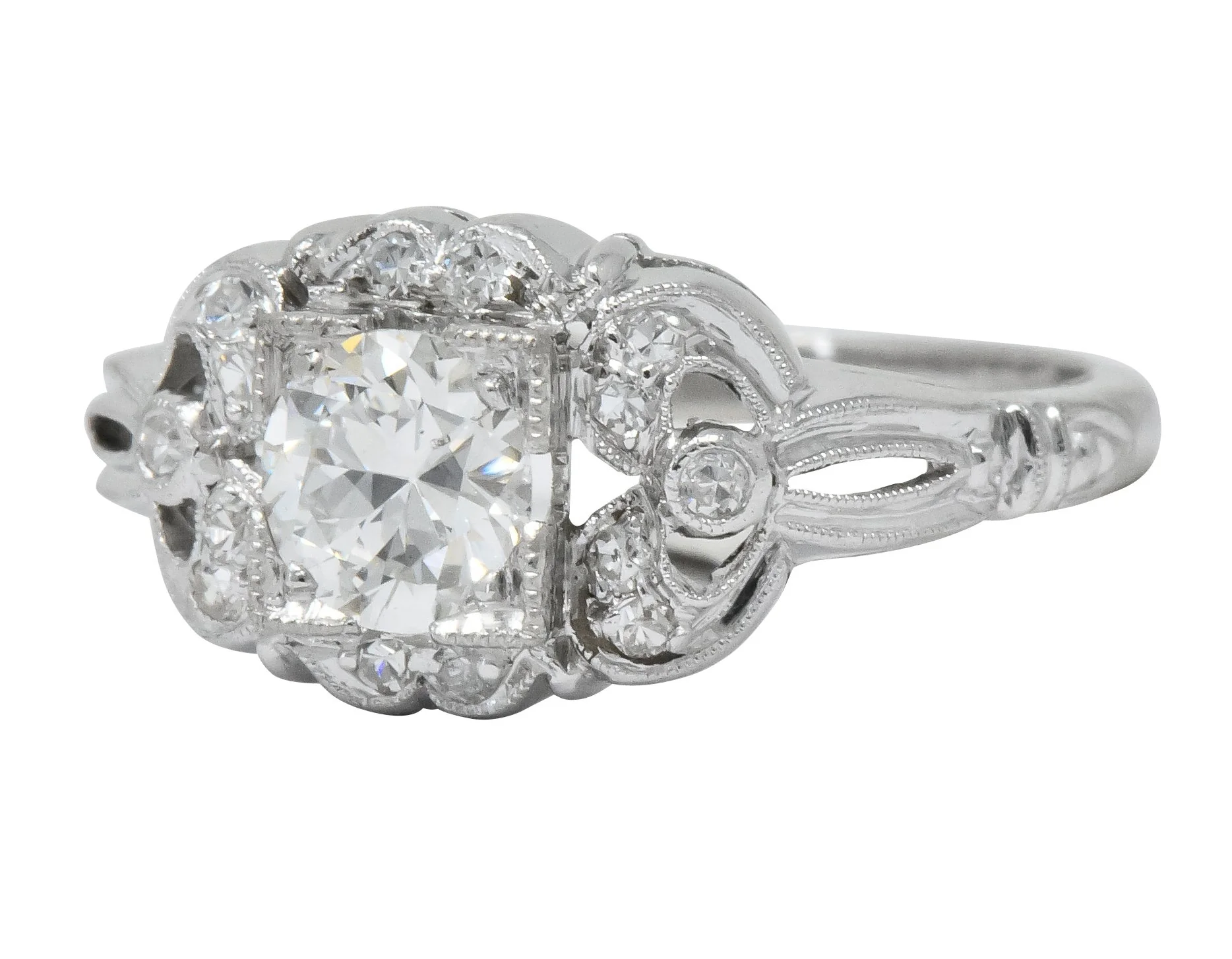 Art Deco 0.57 CTW Old European Cut Diamond Platinum Engagement Ring - Image 4