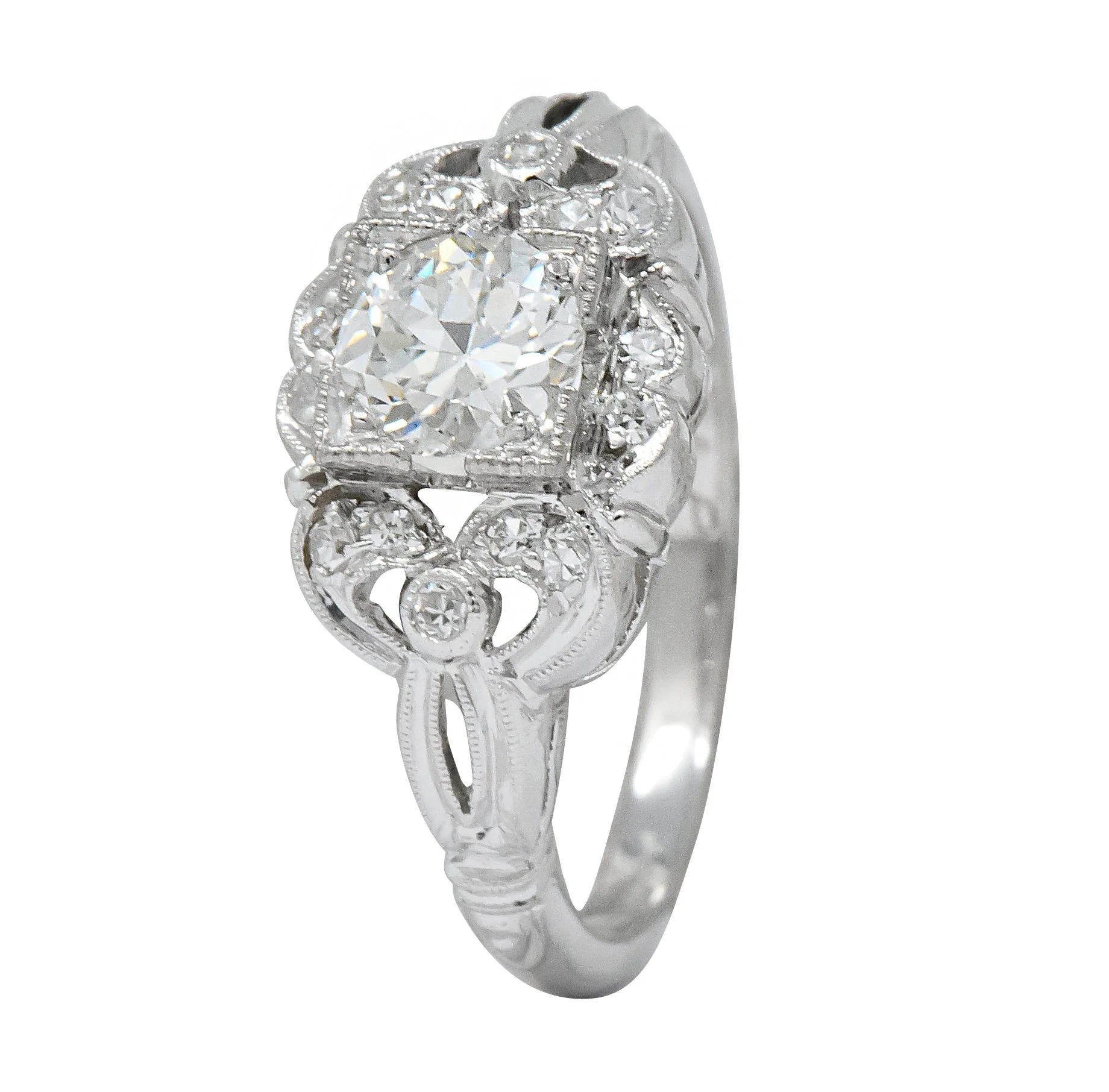 Art Deco 0.57 CTW Old European Cut Diamond Platinum Engagement Ring - Image 7