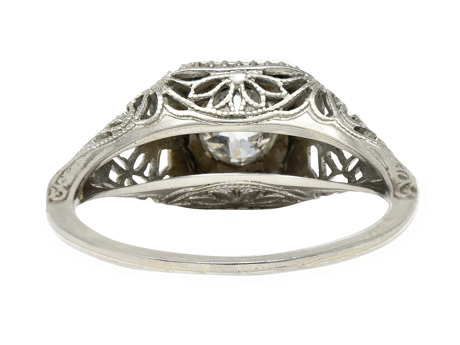 Art Deco 0.58 CTW Diamond 18 Karat White Gold Floral Vintage Engagement Ring - Image 4