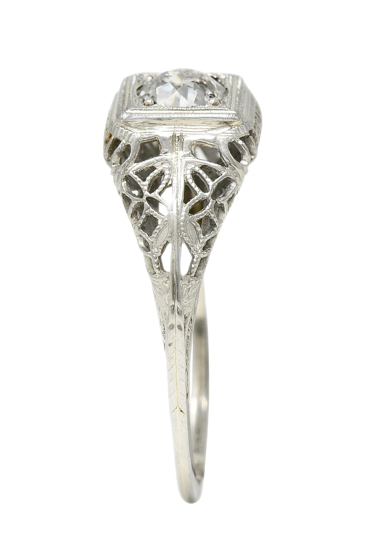 Art Deco 0.58 CTW Diamond 18 Karat White Gold Floral Vintage Engagement Ring - Image 9