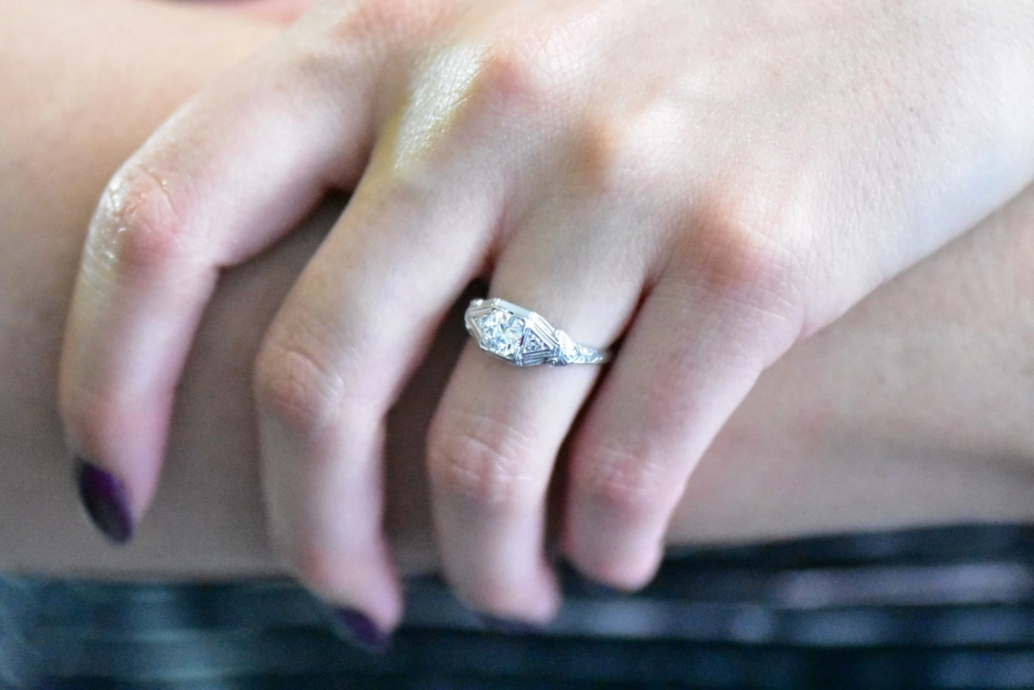 Art Deco 0.59 CTW Diamond 14 Karat White Gold Engagement Ring - Image 7