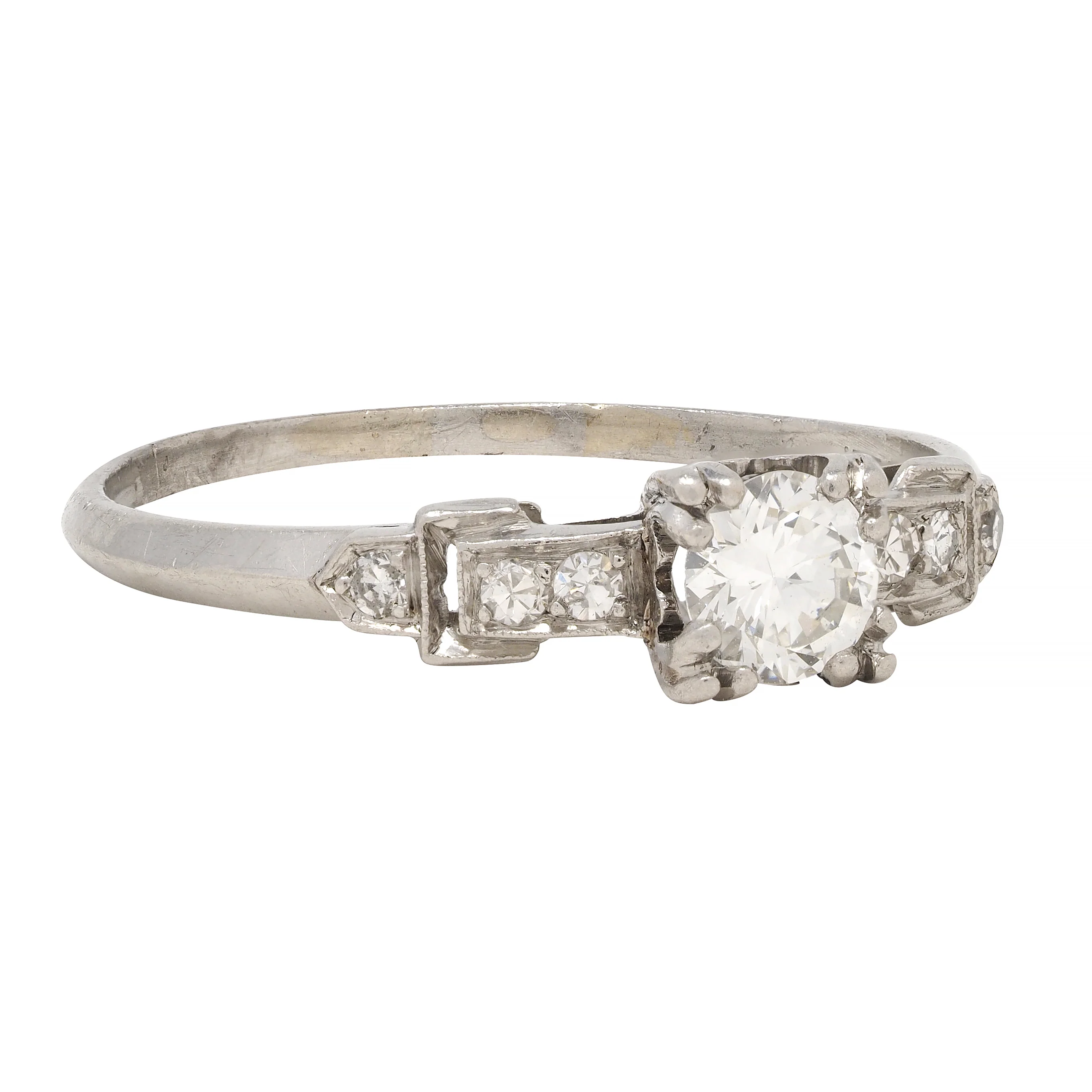 Art Deco 0.60 CTW Diamond Platinum Heart Buckle Vintage Engagement Ring - Image 3