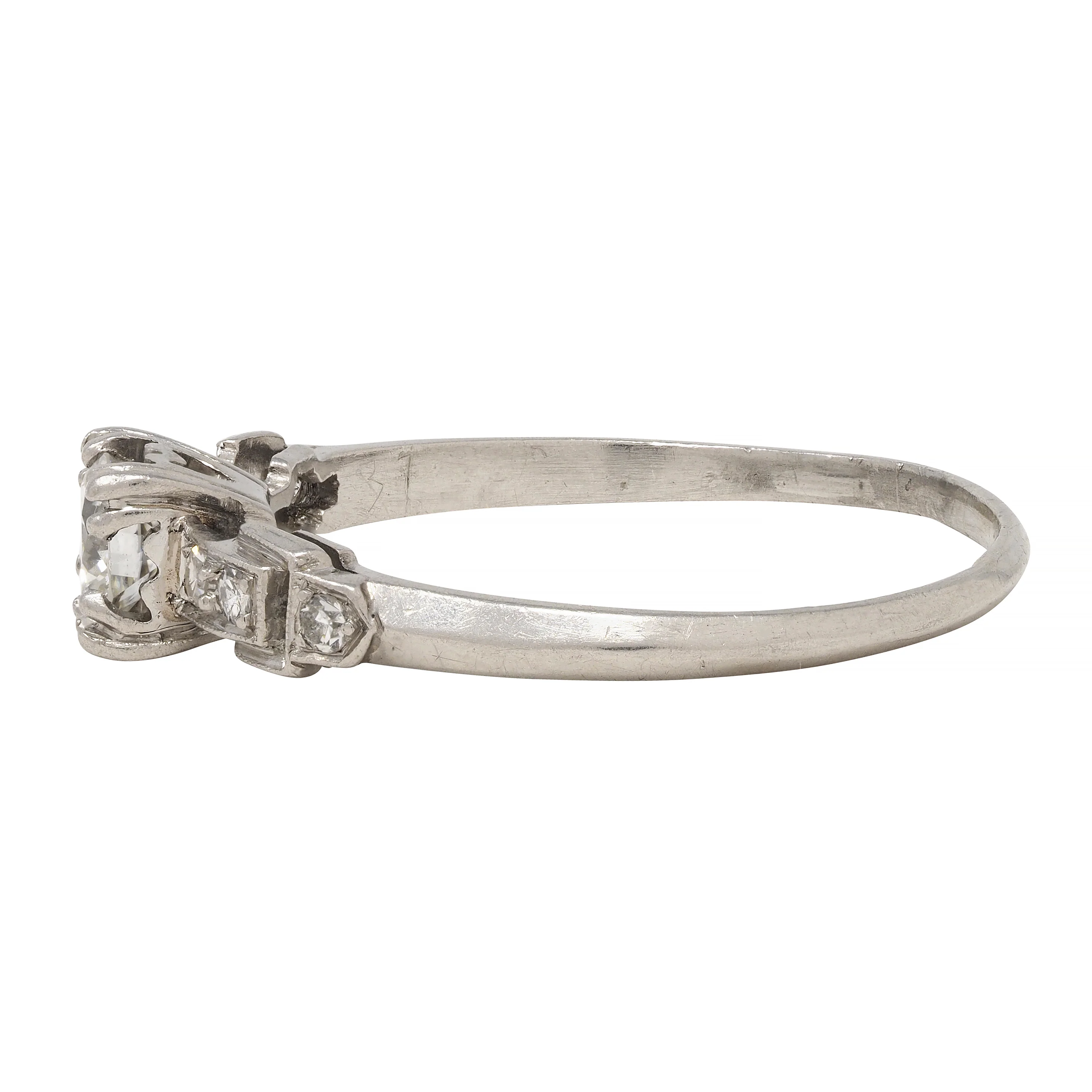 Art Deco 0.60 CTW Diamond Platinum Heart Buckle Vintage Engagement Ring - Image 6