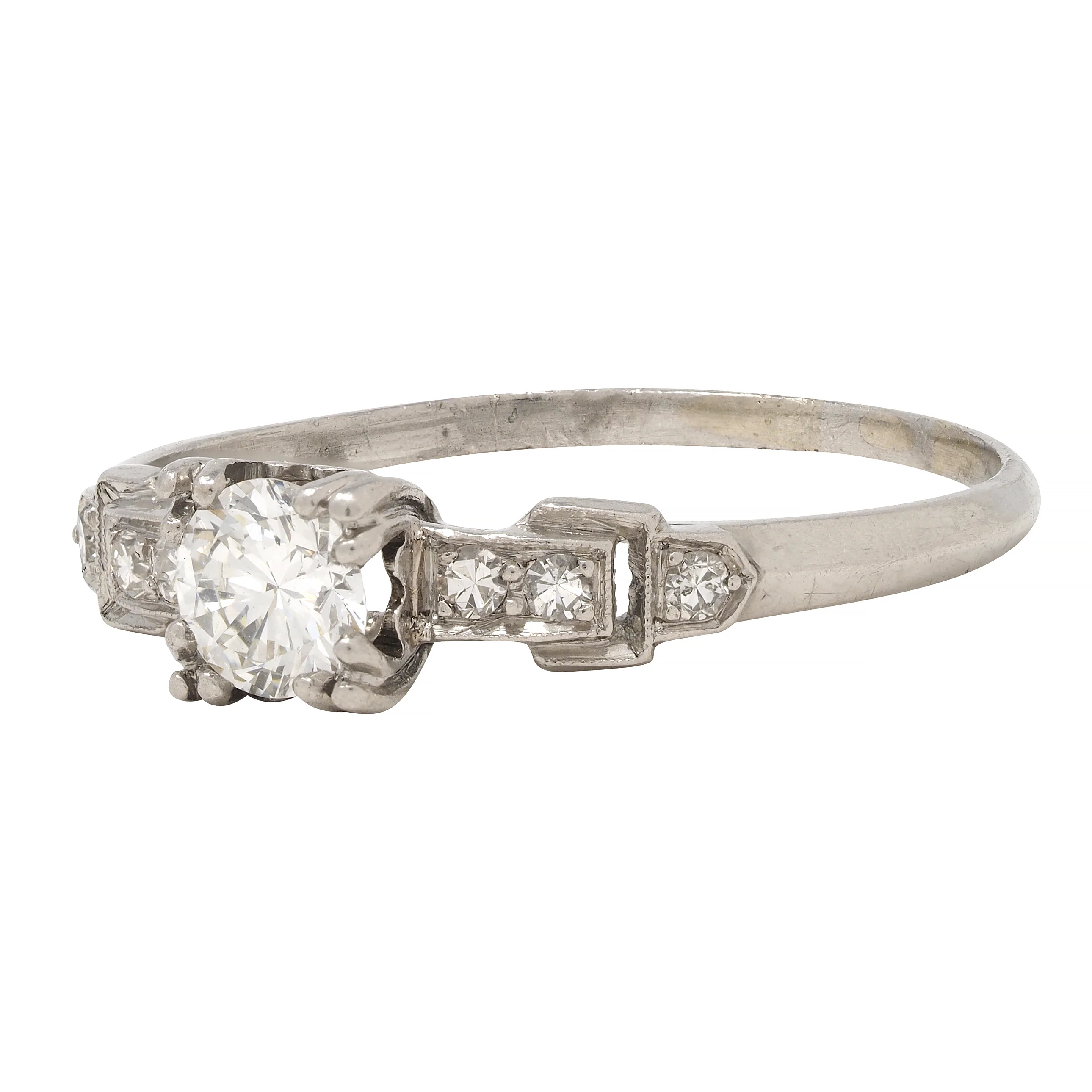 Art Deco 0.60 CTW Diamond Platinum Heart Buckle Vintage Engagement Ring - Image 7