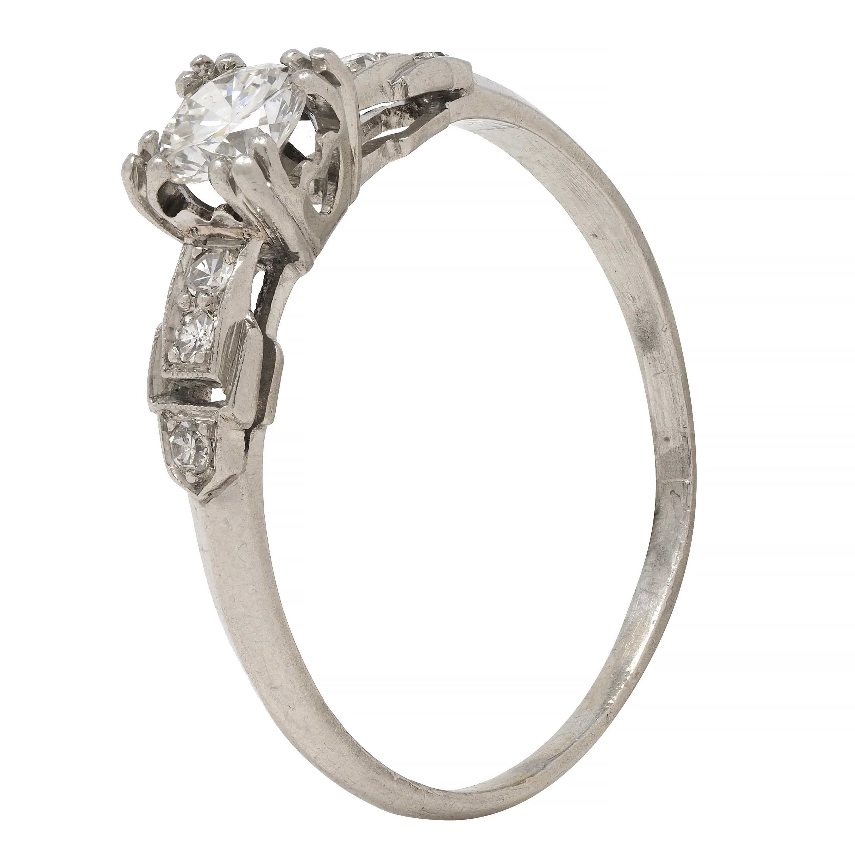 Art Deco 0.60 CTW Diamond Platinum Heart Buckle Vintage Engagement Ring - Image 9