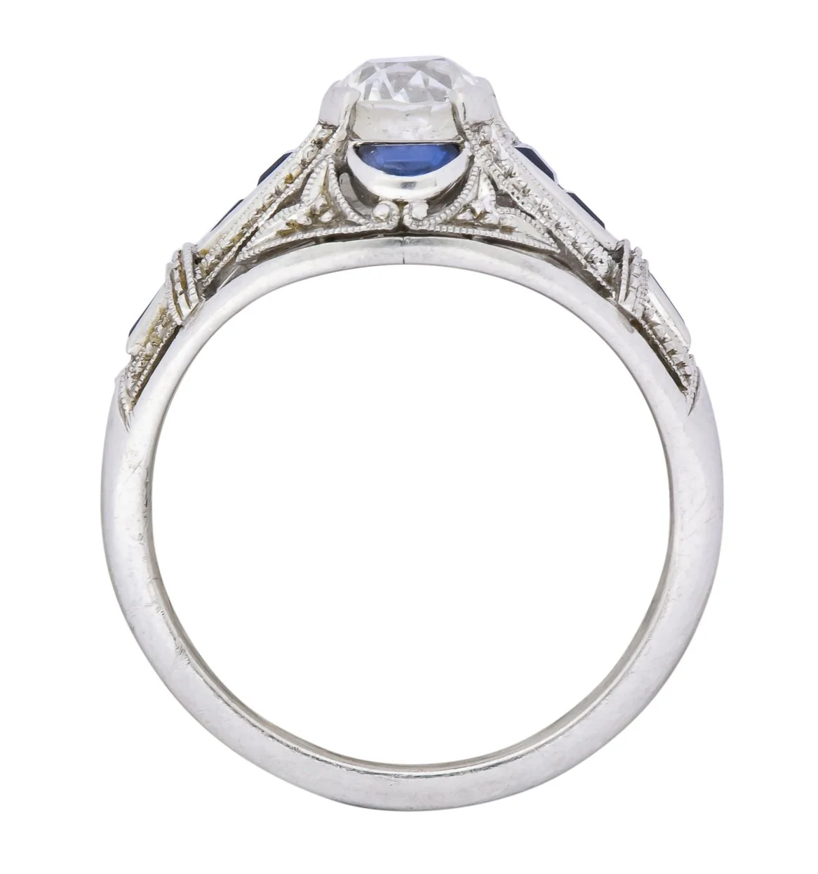 Art Deco 0.60 CTW Diamond Sapphire Platinum Engagement Ring - Image 7