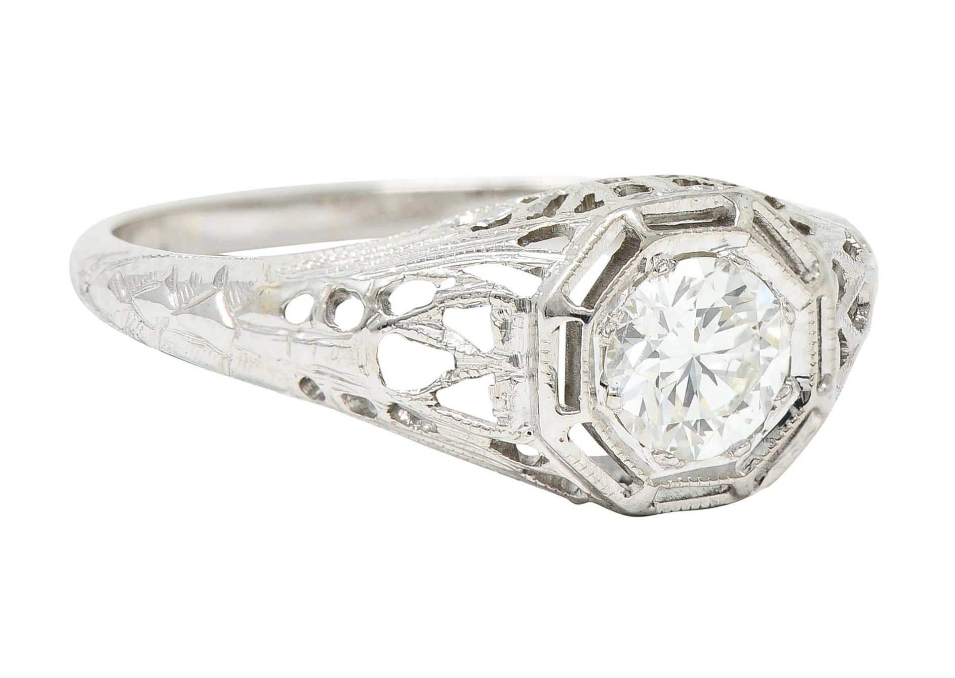 Art Deco 0.61 CTW Diamond 18 Karat White Gold Engagement Ring - Image 2