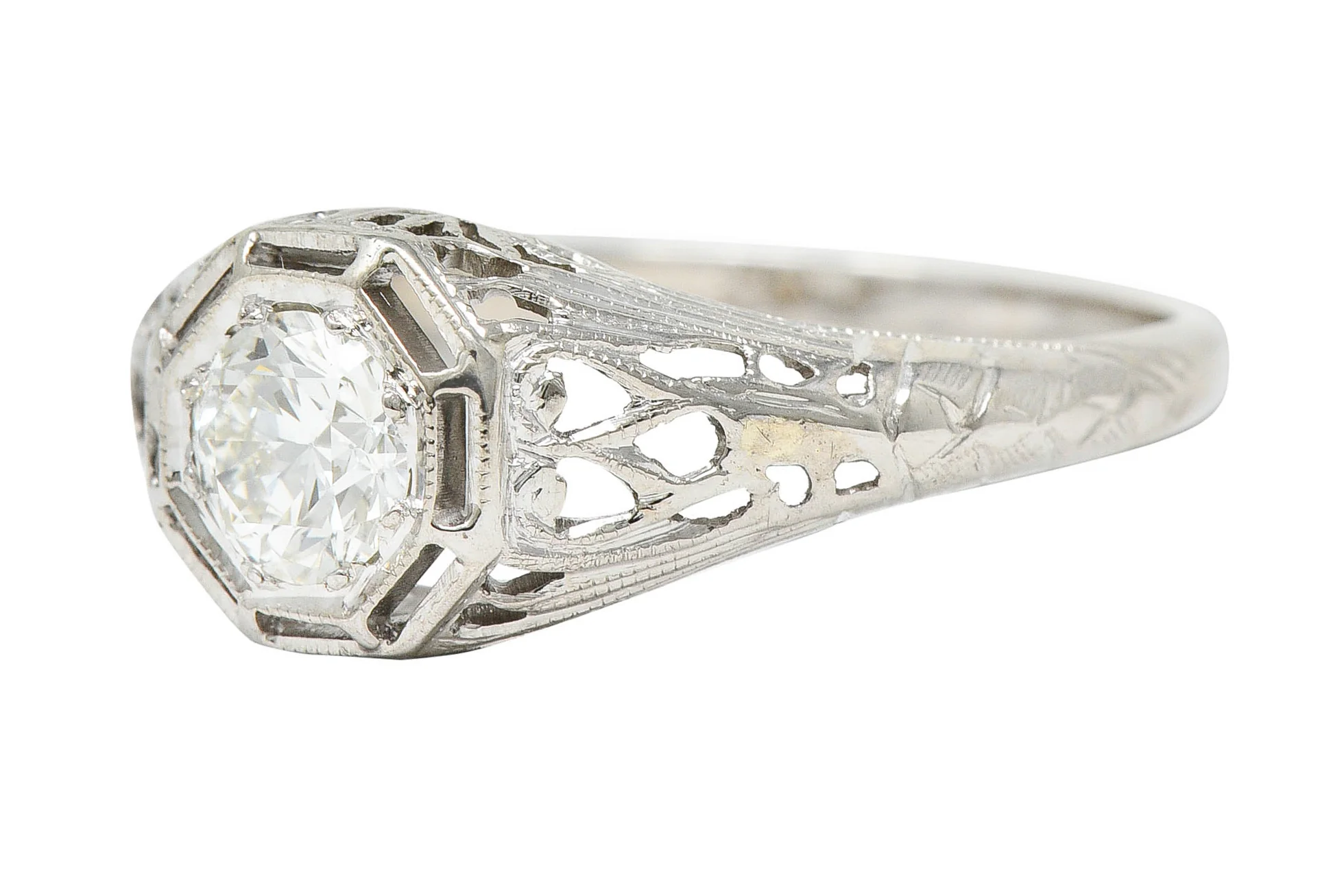 Art Deco 0.61 CTW Diamond 18 Karat White Gold Engagement Ring - Image 6