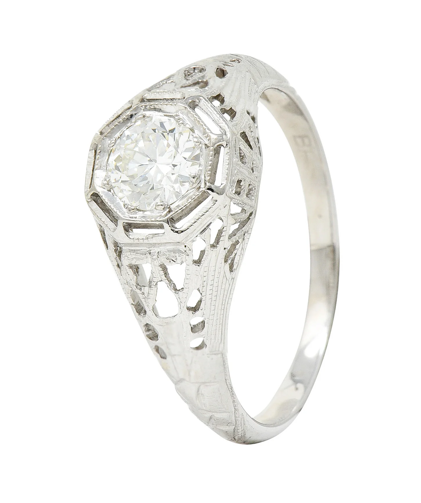 Art Deco 0.61 CTW Diamond 18 Karat White Gold Engagement Ring - Image 8