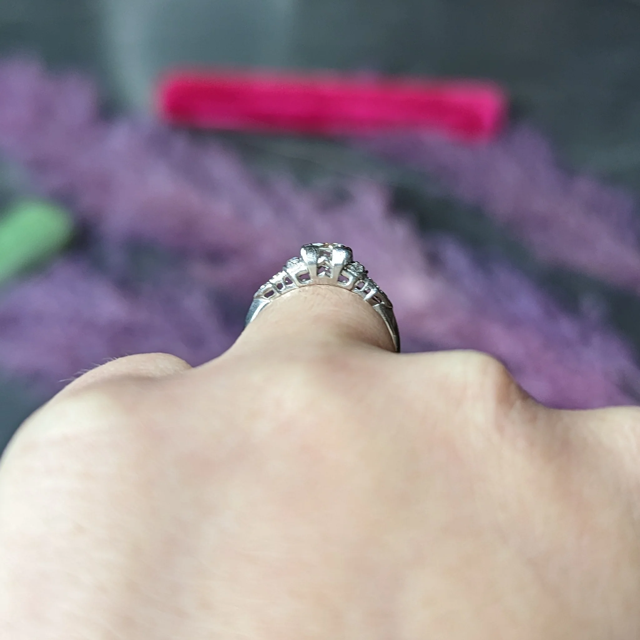 Art Deco 0.61 CTW Old European Cut Diamond Platinum Arrow Engagement Ring - Image 12