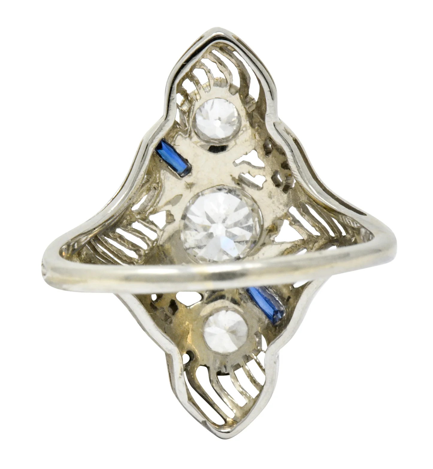 Art Deco 0.62 CTW Diamond Sapphire 18 Karat White Gold Dinner Ring - Image 6