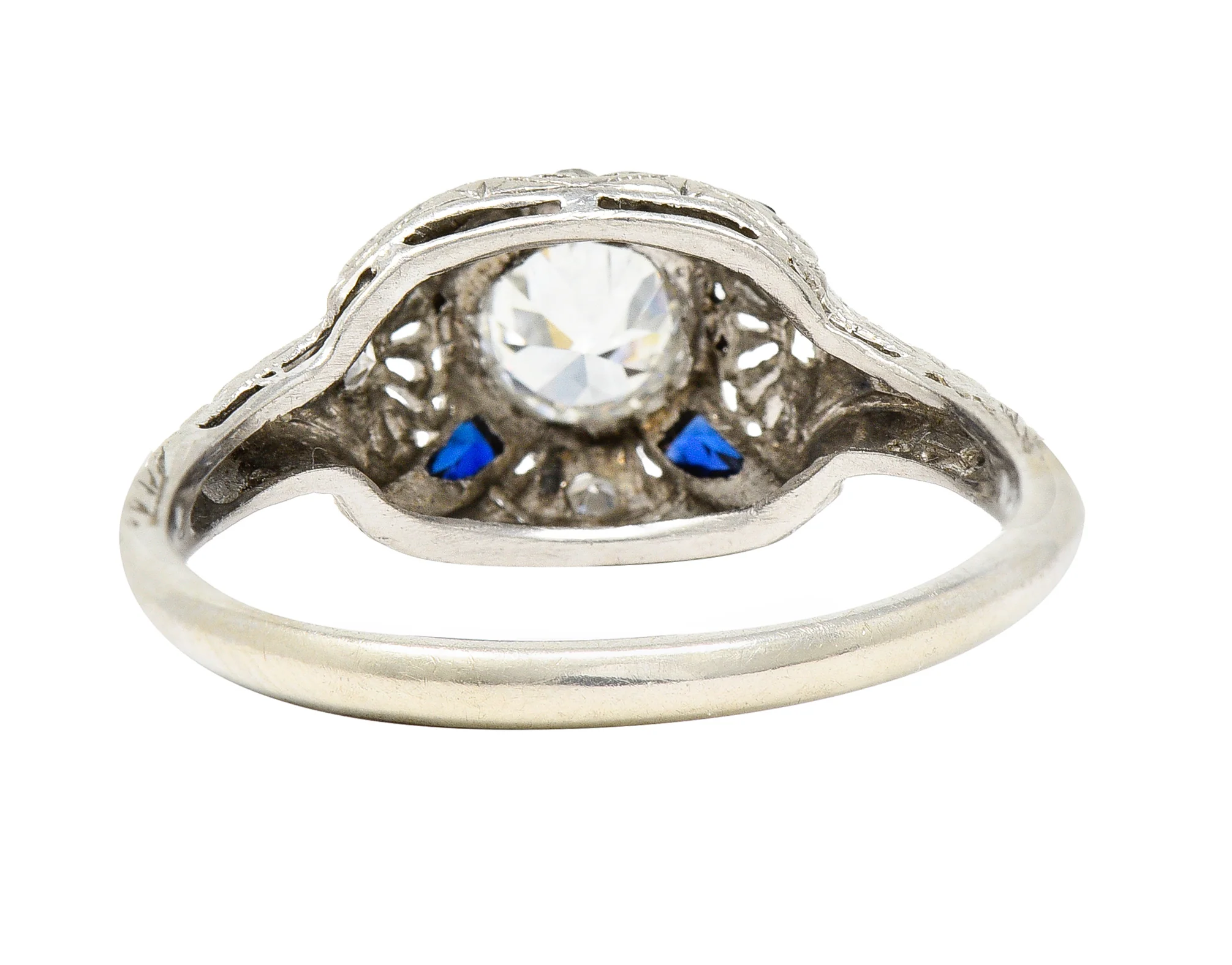 Art Deco 0.63 CTW Old European Cut Diamond Sapphire Platinum Engagement Ring - Image 5