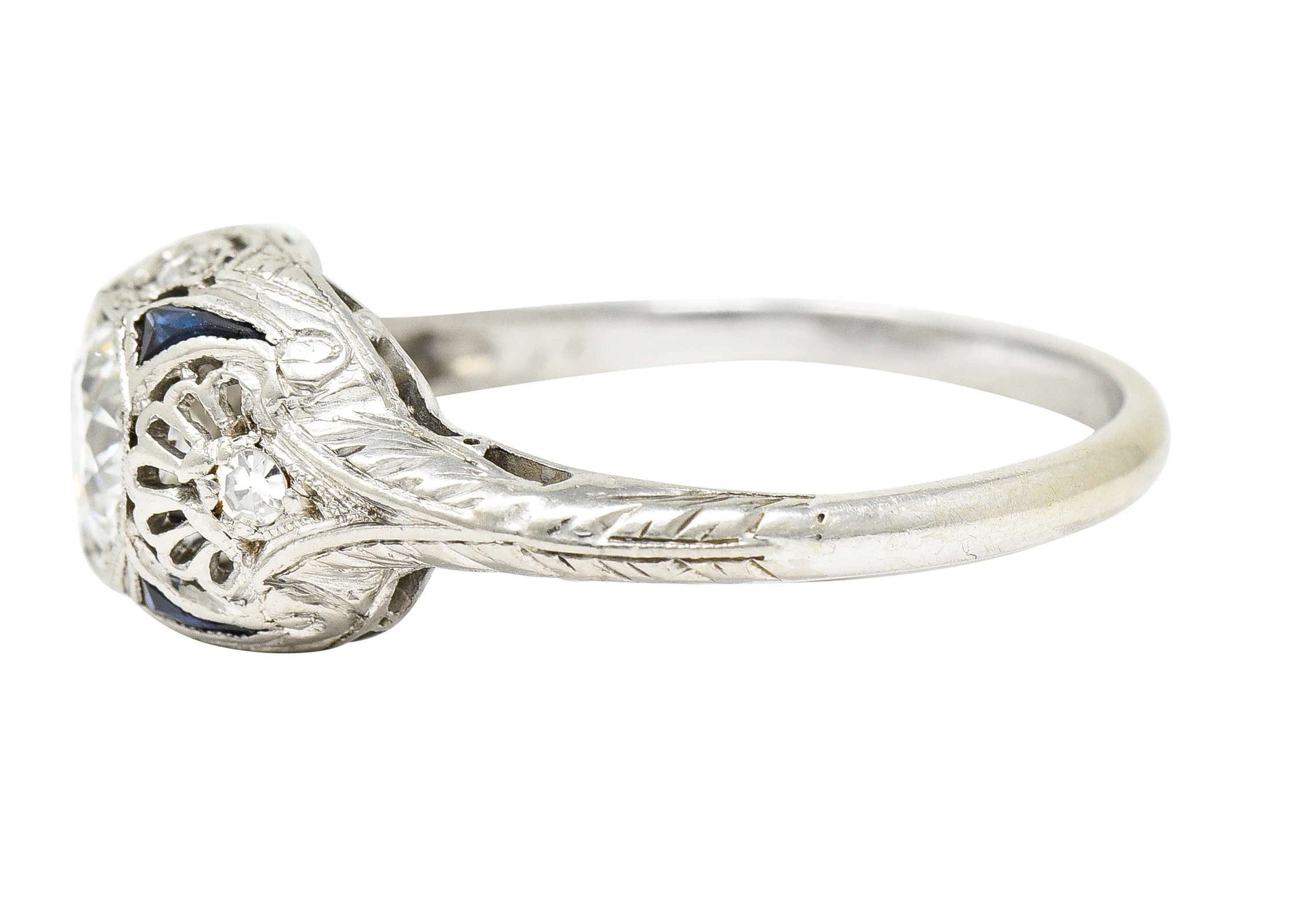 Art Deco 0.63 CTW Old European Cut Diamond Sapphire Platinum Engagement Ring - Image 6