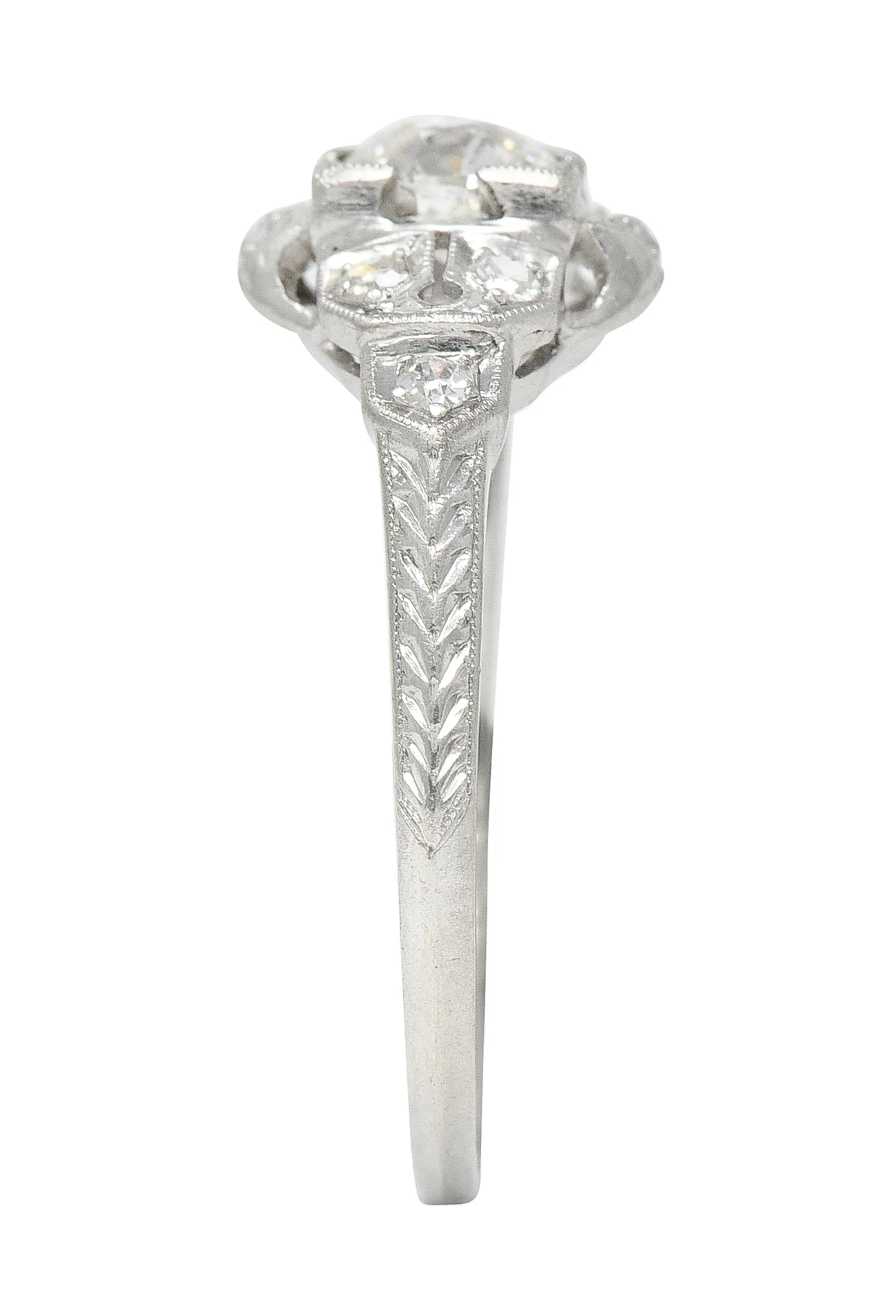Art Deco 0.64 CTW Old European Cut Diamond Platinum Quatrefoil Engagement Ring - Image 10