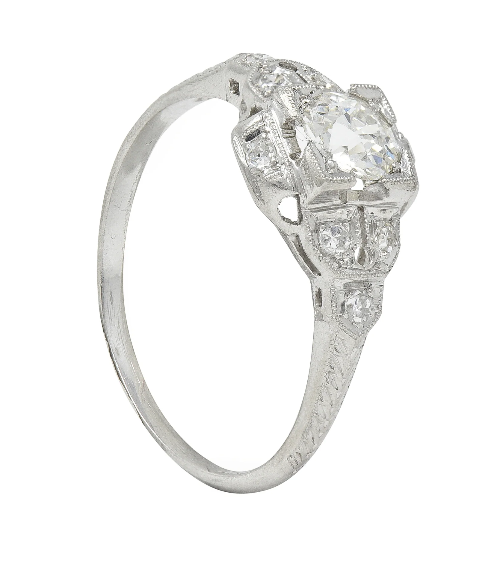 Art Deco 0.64 CTW Old European Cut Diamond Platinum Quatrefoil Engagement Ring - Image 11