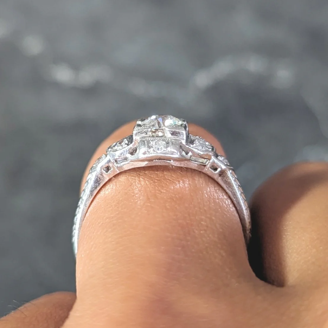 Art Deco 0.64 CTW Old European Cut Diamond Platinum Quatrefoil Engagement Ring - Image 13
