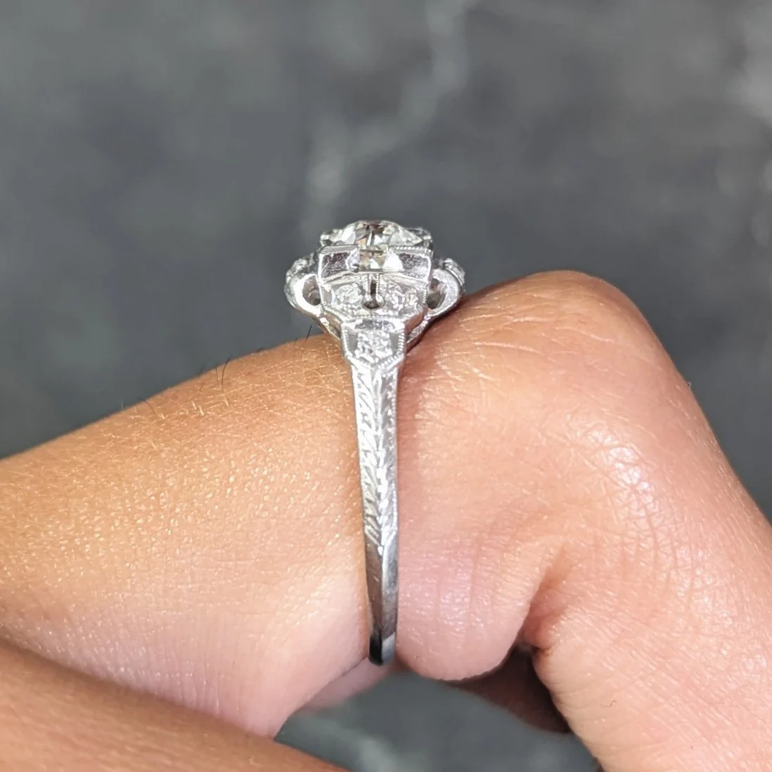 Art Deco 0.64 CTW Old European Cut Diamond Platinum Quatrefoil Engagement Ring - Image 14