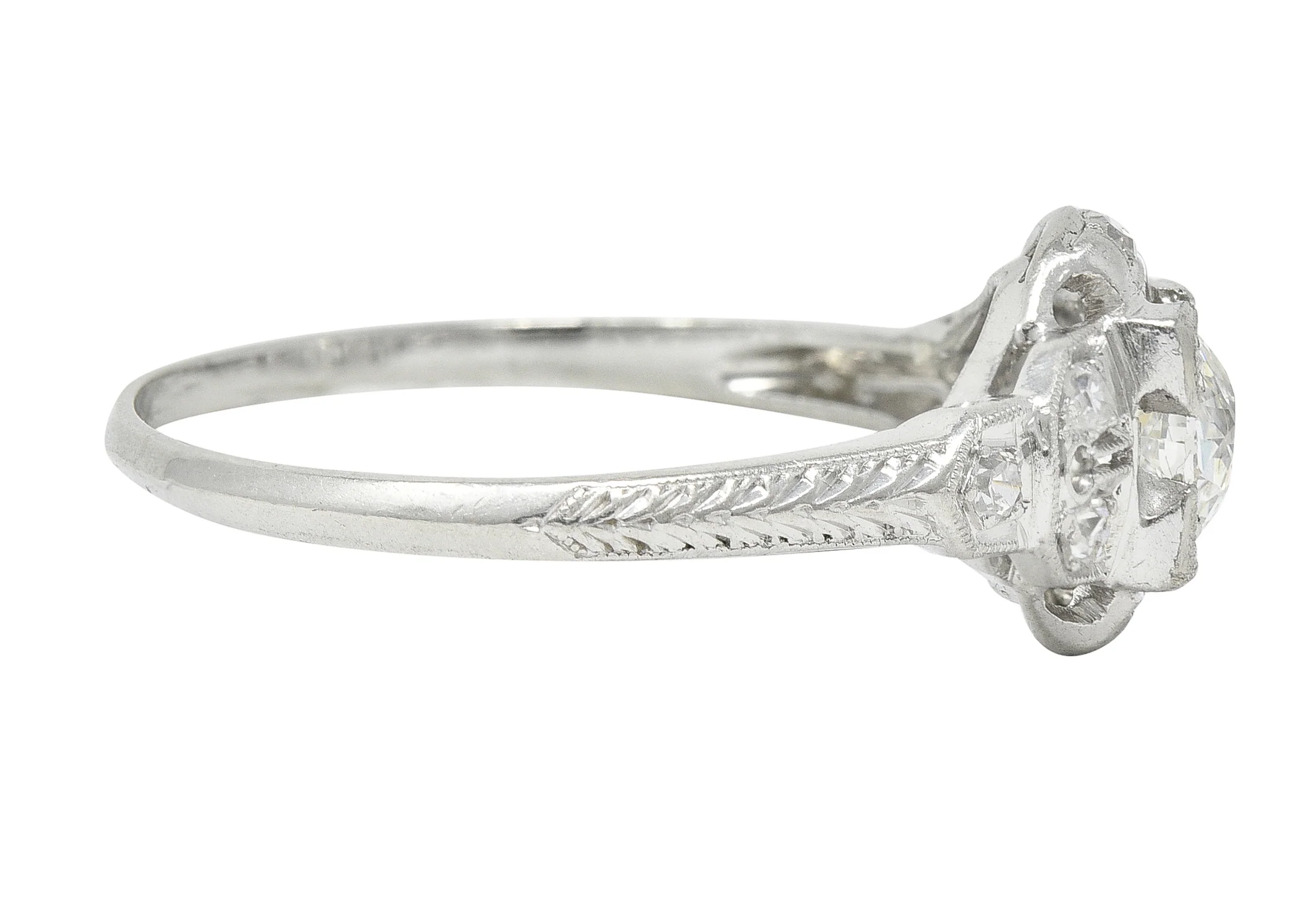 Art Deco 0.64 CTW Old European Cut Diamond Platinum Quatrefoil Engagement Ring - Image 3