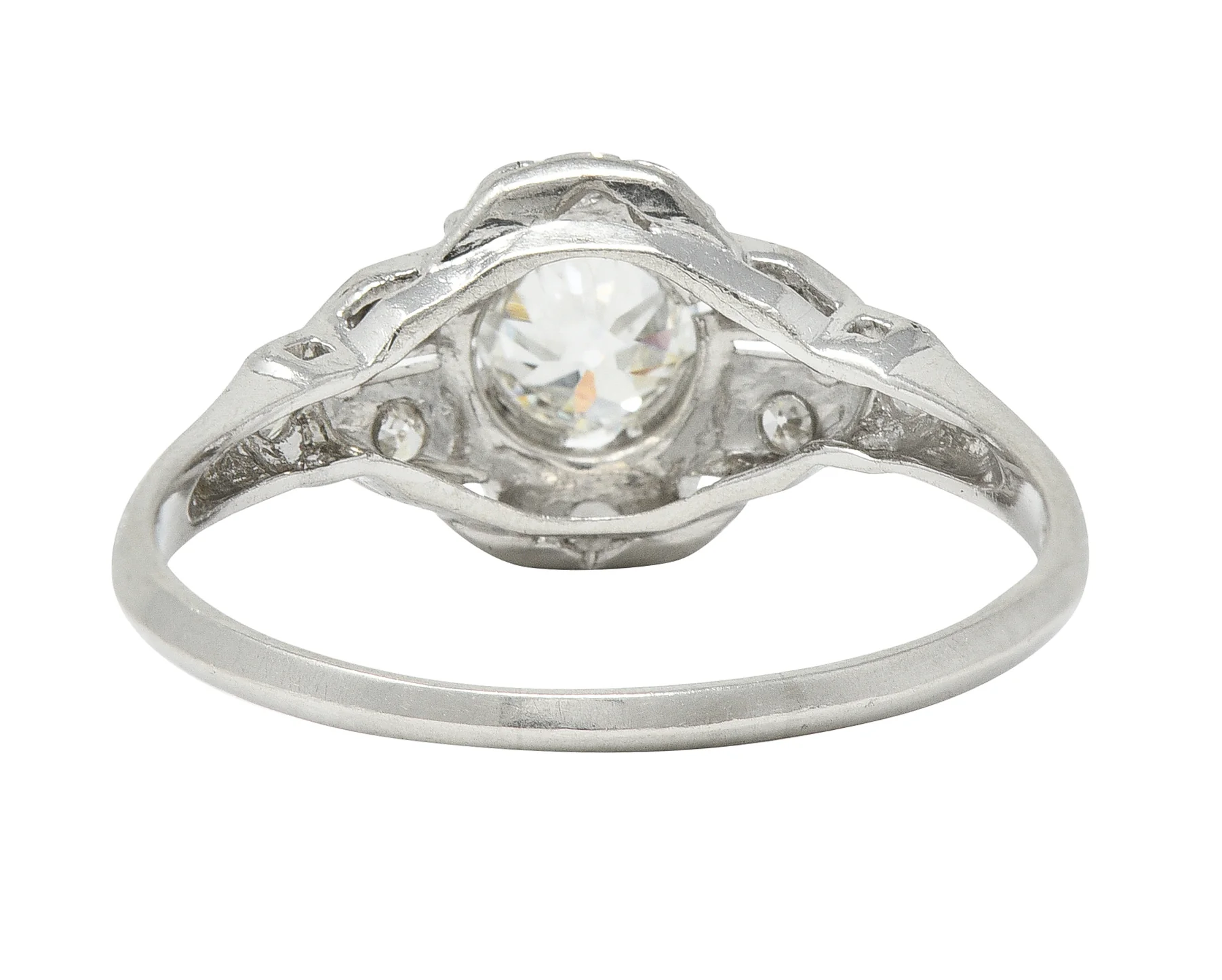 Art Deco 0.64 CTW Old European Cut Diamond Platinum Quatrefoil Engagement Ring - Image 4