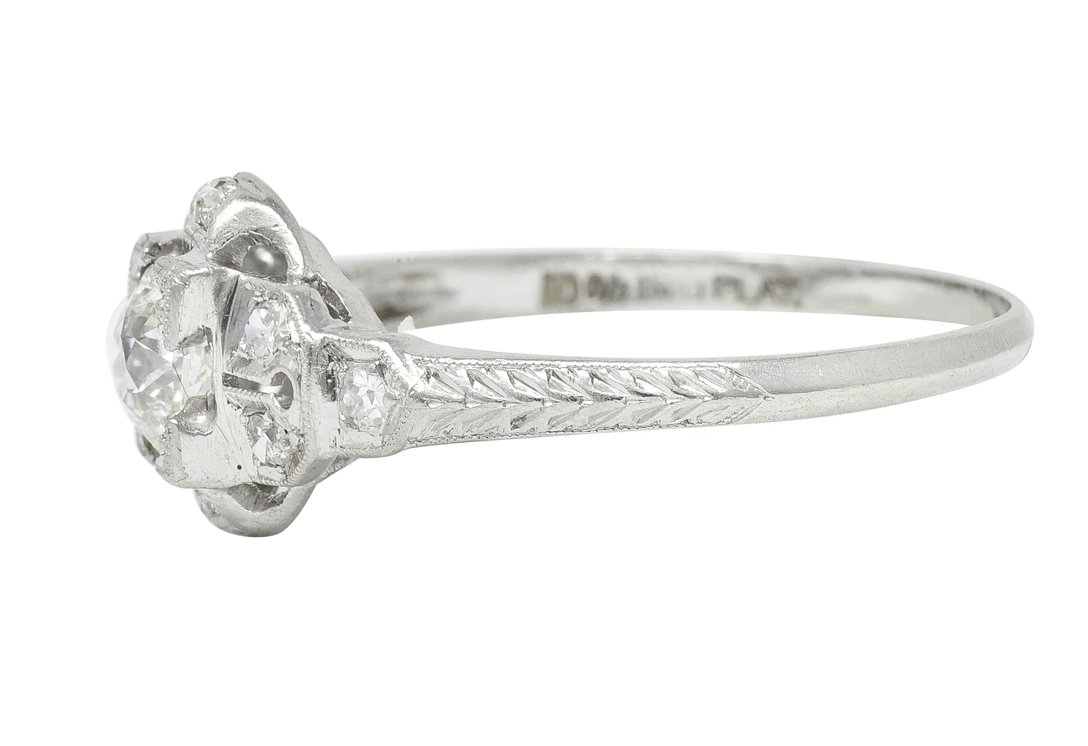 Art Deco 0.64 CTW Old European Cut Diamond Platinum Quatrefoil Engagement Ring - Image 5