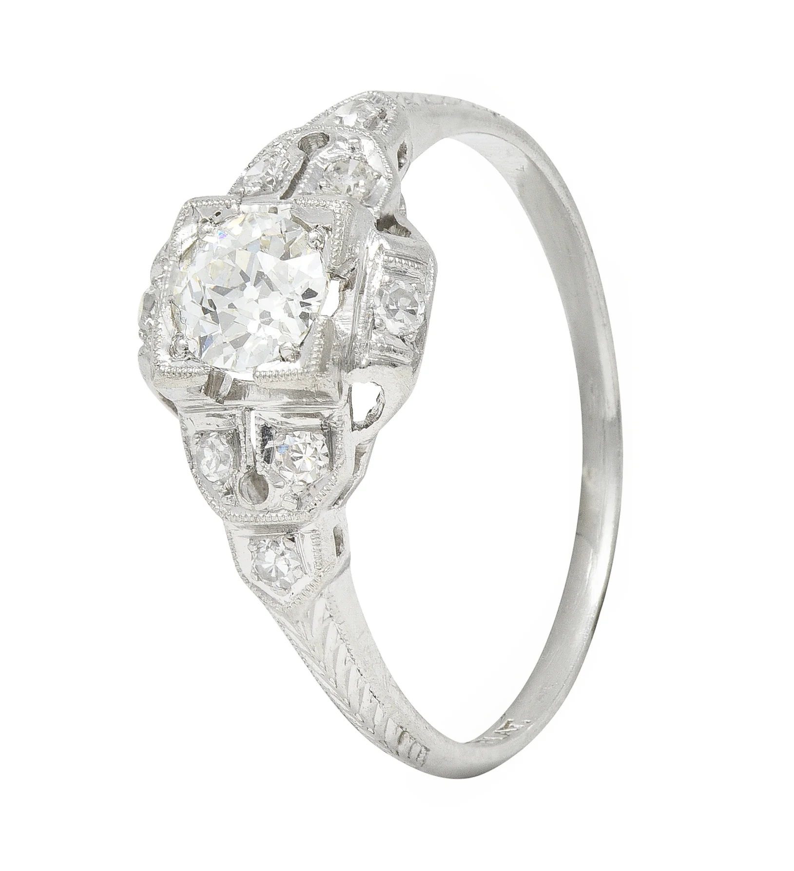 Art Deco 0.64 CTW Old European Cut Diamond Platinum Quatrefoil Engagement Ring - Image 8