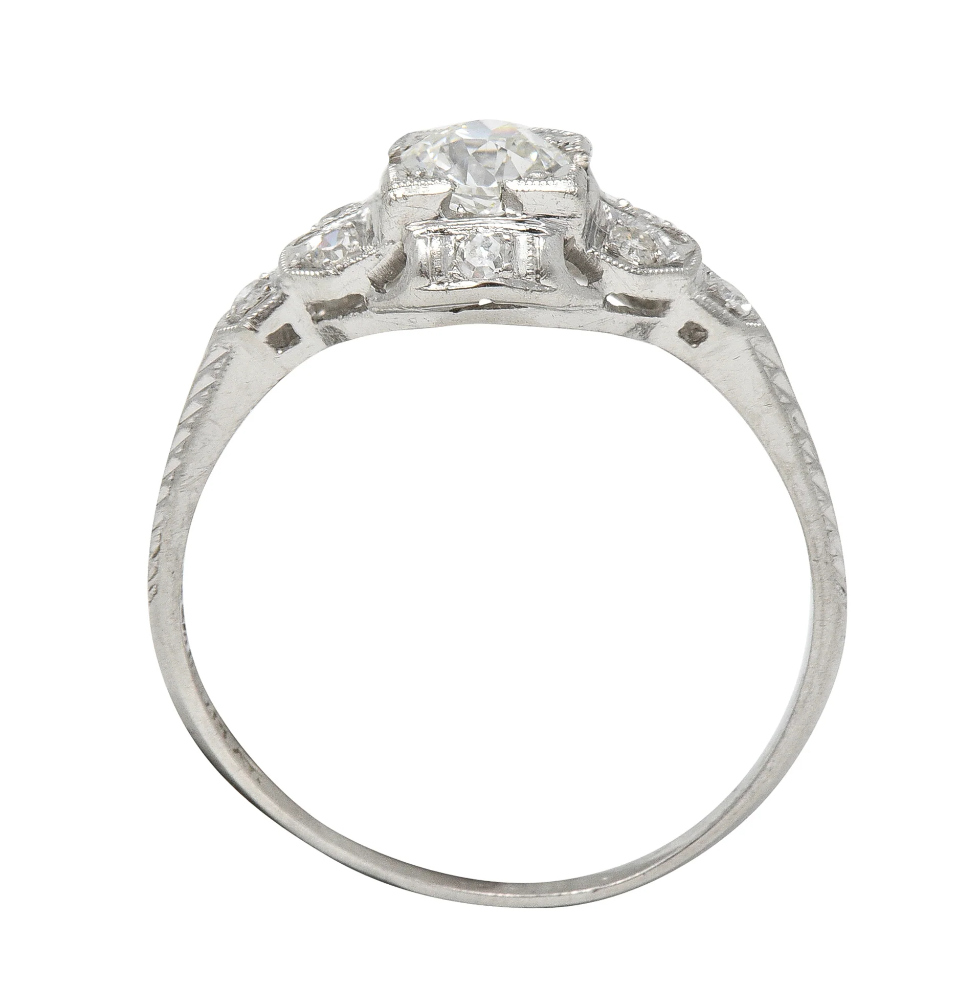 Art Deco 0.64 CTW Old European Cut Diamond Platinum Quatrefoil Engagement Ring - Image 9