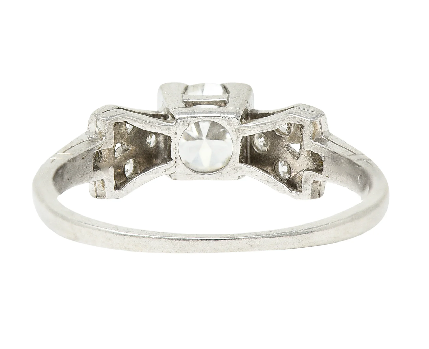Art Deco 0.64 CTW Transitional Cut Diamond Platinum Buckle Engagement Ring - Image 4