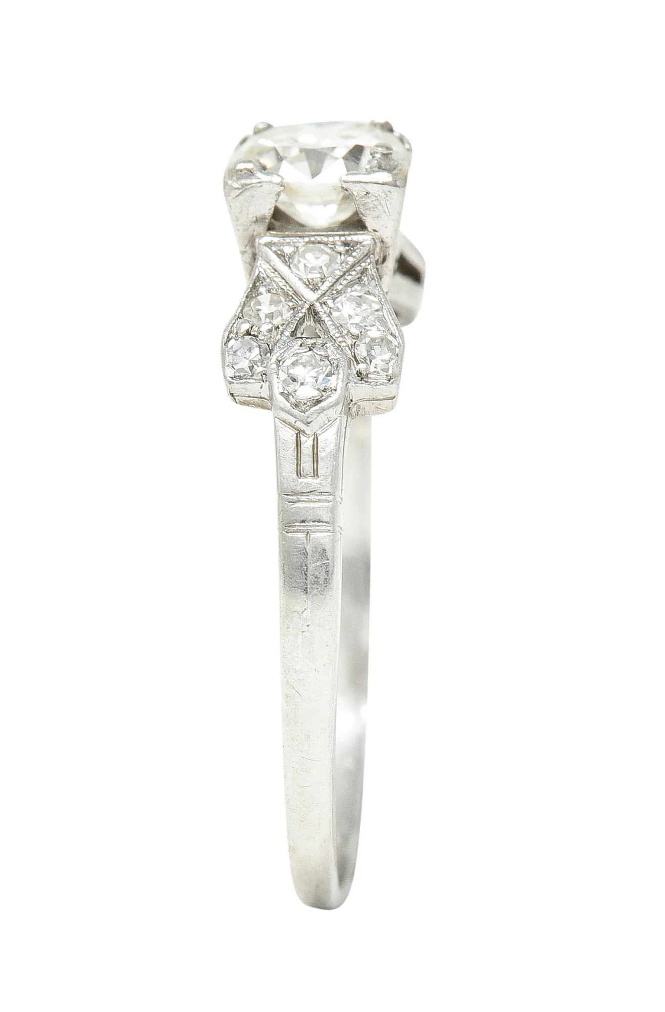 Art Deco 0.64 CTW Transitional Cut Diamond Platinum Buckle Engagement Ring - Image 9