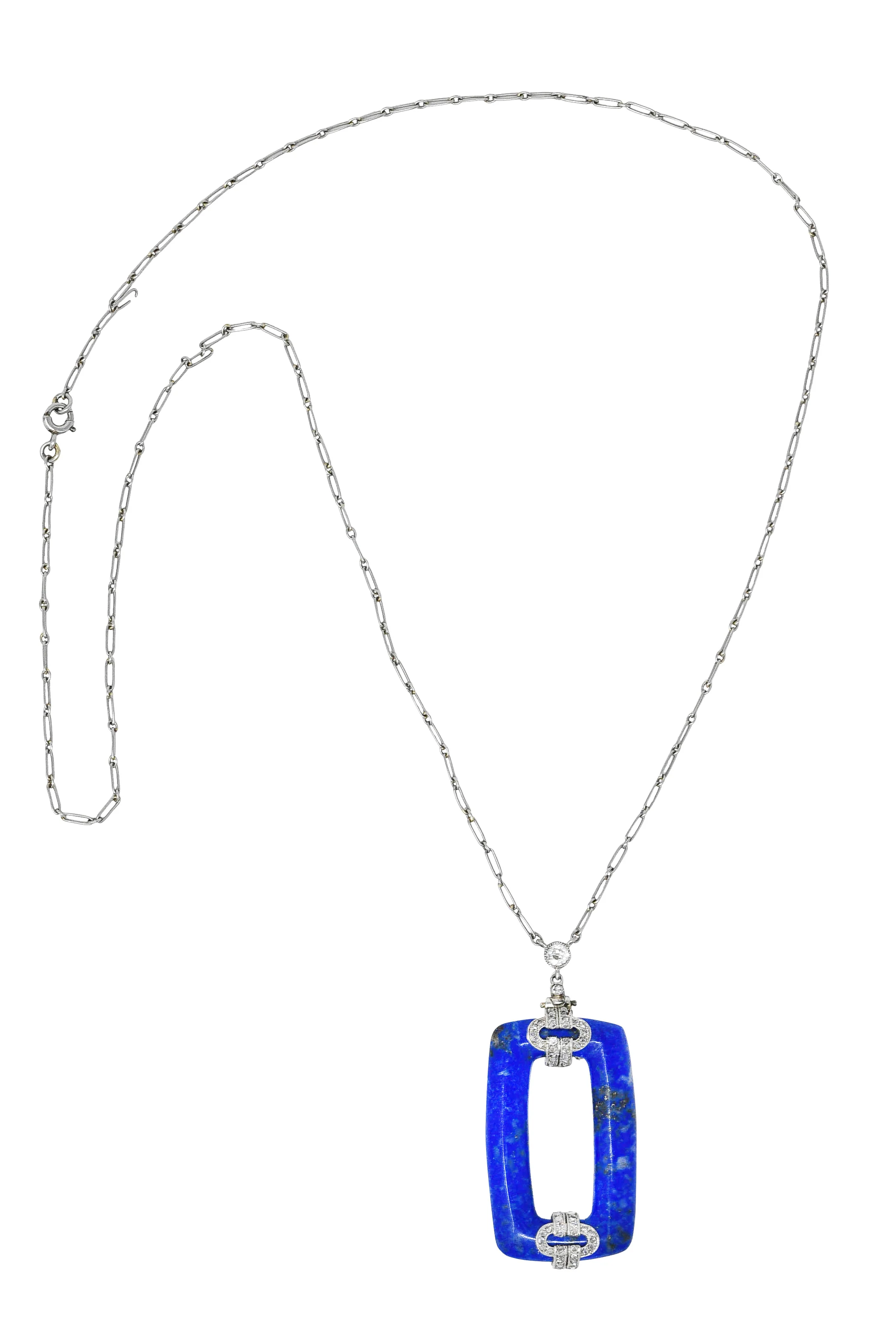 Art Deco 0.65 CTW Diamond Lapis Lazuli Platinum Cushion Drop Necklace - Image 2