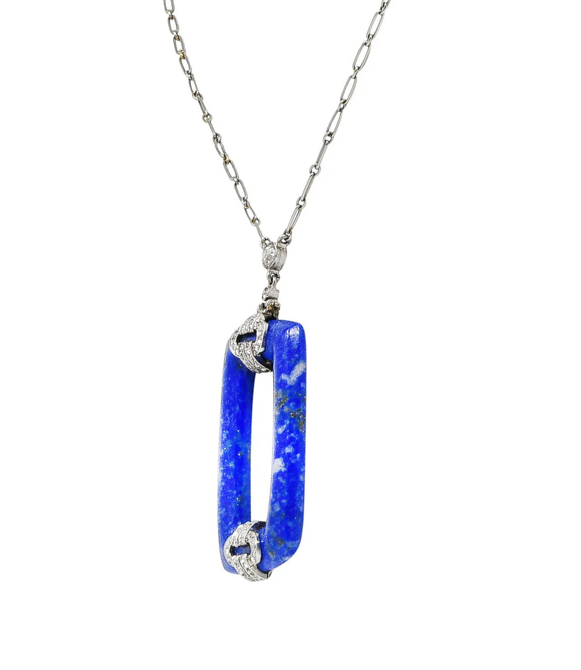 Art Deco 0.65 CTW Diamond Lapis Lazuli Platinum Cushion Drop Necklace - Image 4