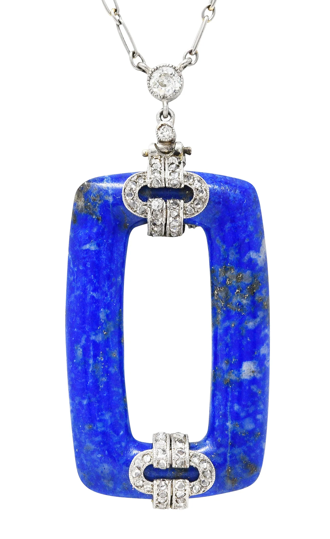 Art Deco 0.65 CTW Diamond Lapis Lazuli Platinum Cushion Drop Necklace - Image 7