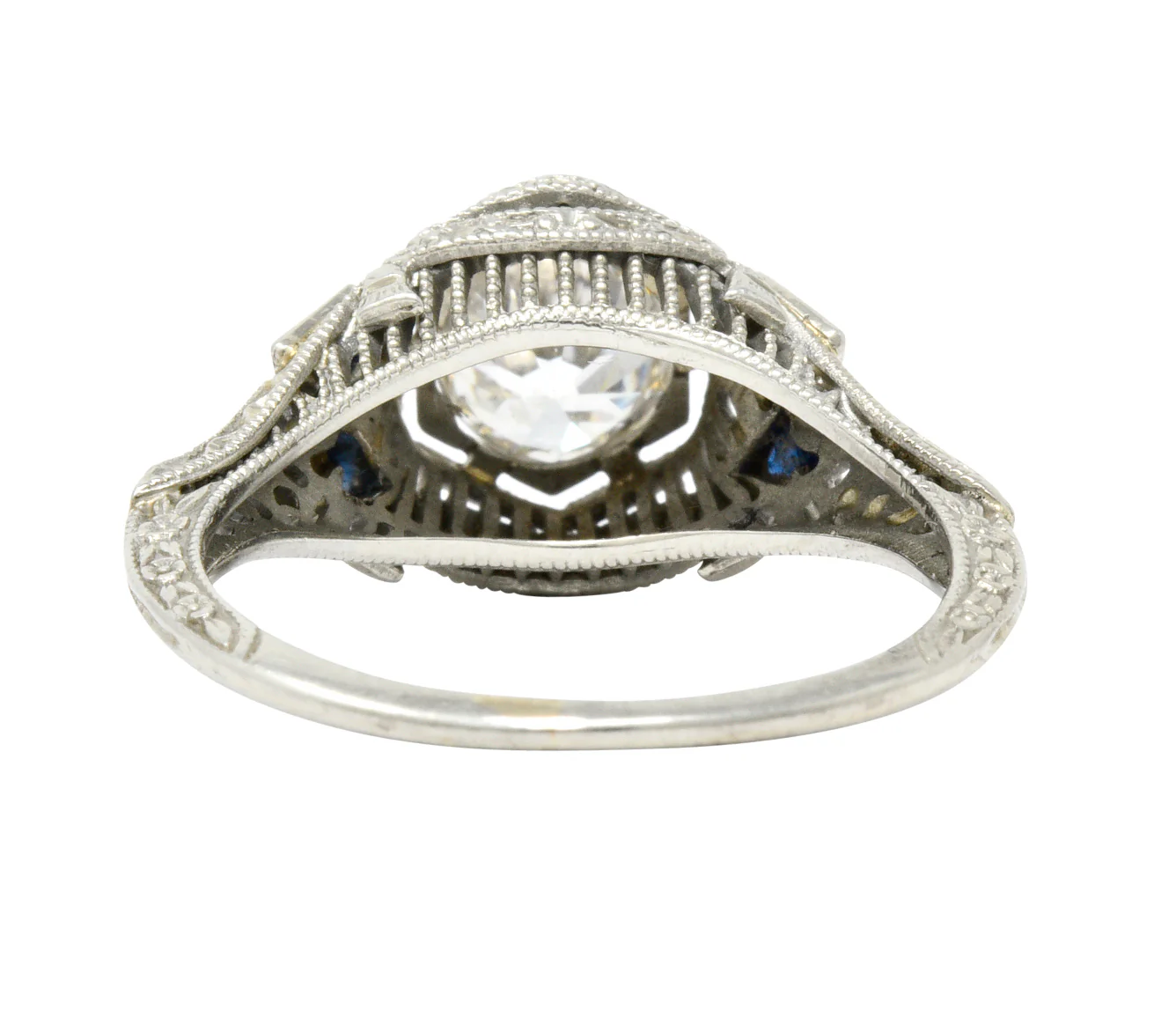 Art Deco 0.65 CTW Diamond Sapphire 18 Karat White Gold Engagement Ring - Image 4
