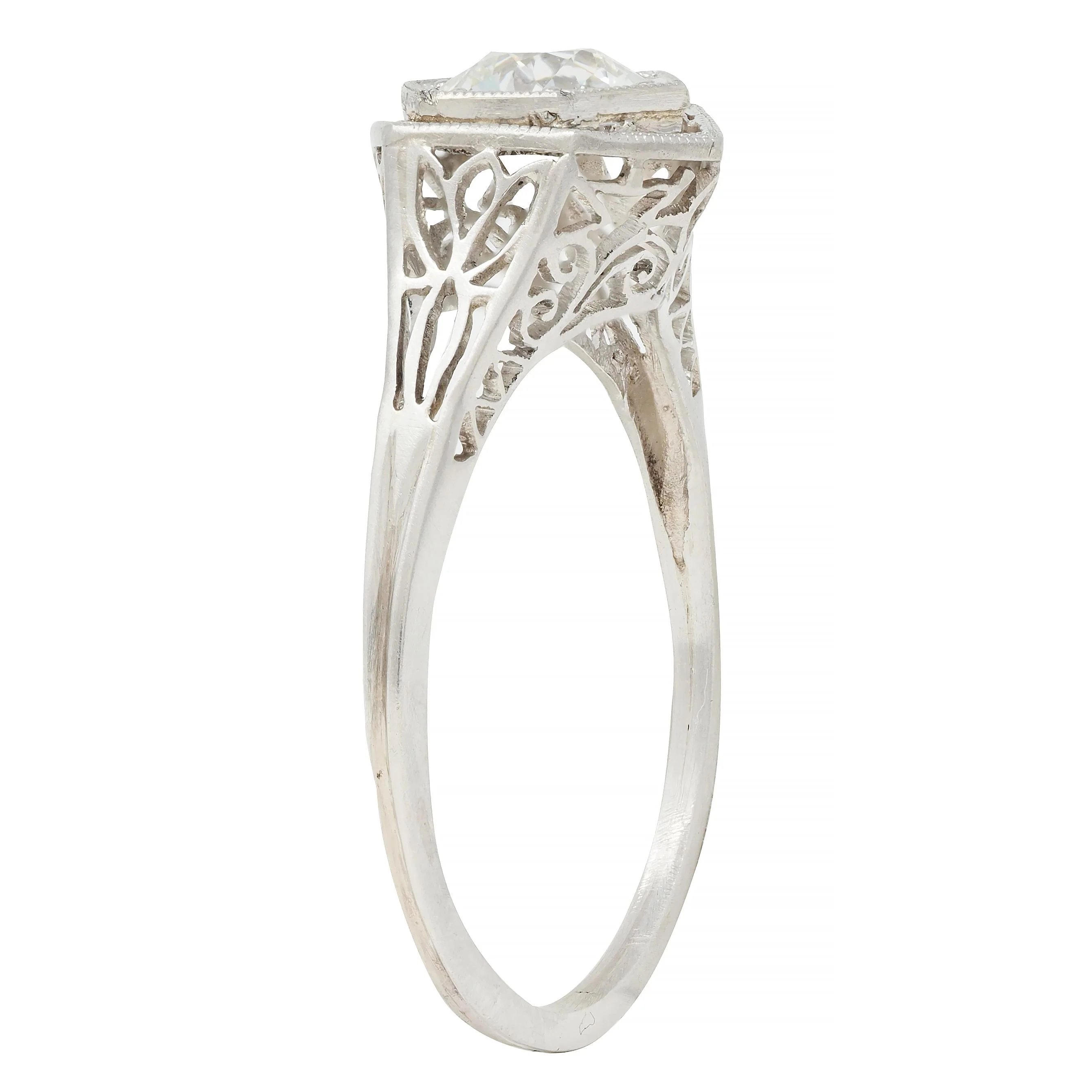 Art Deco 0.65 CTW Old European Diamond Platinum Scrolling Lotus Vintage Engagement Ring - Image 10