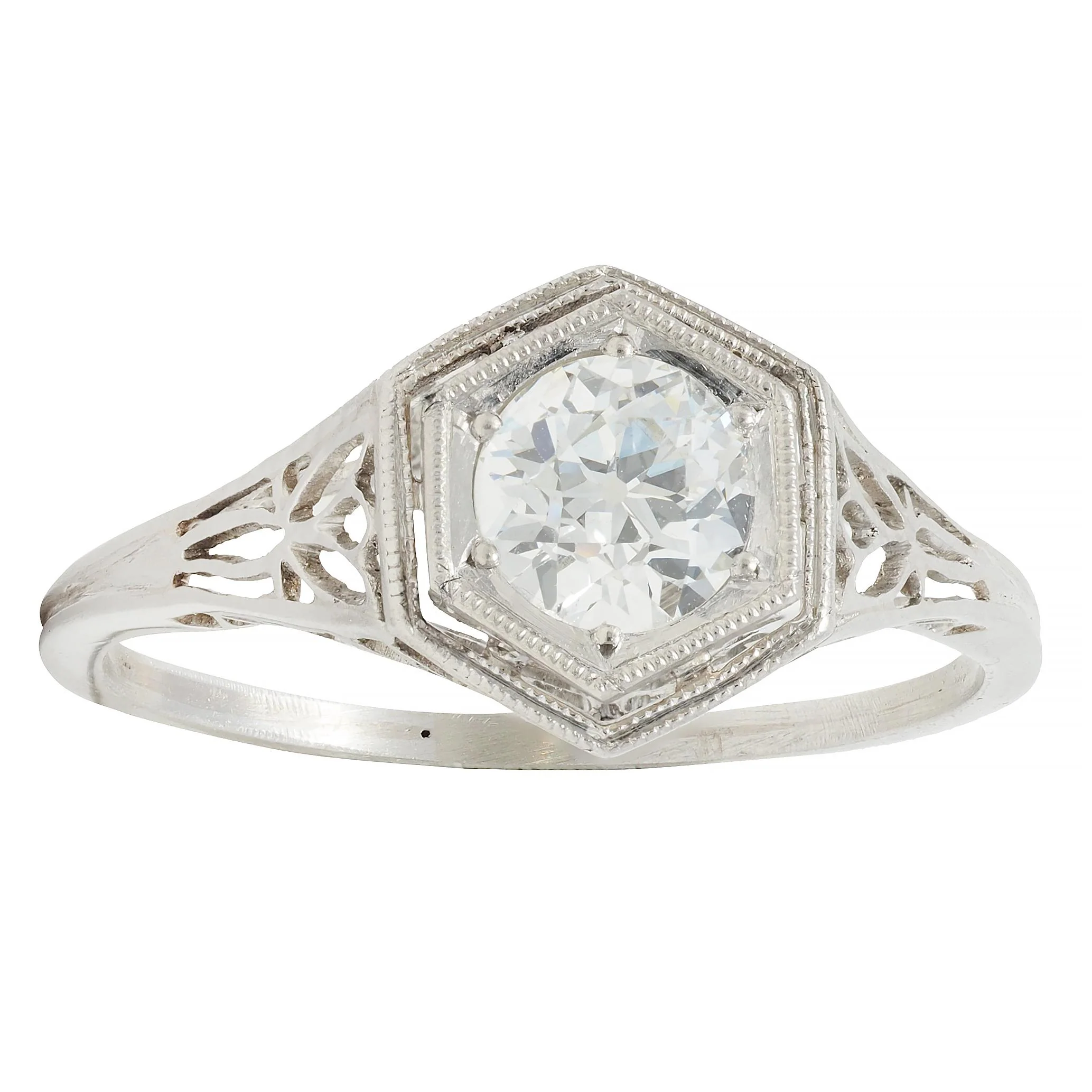 Art Deco 0.65 CTW Old European Diamond Platinum Scrolling Lotus Vintage Engagement Ring - Image 11