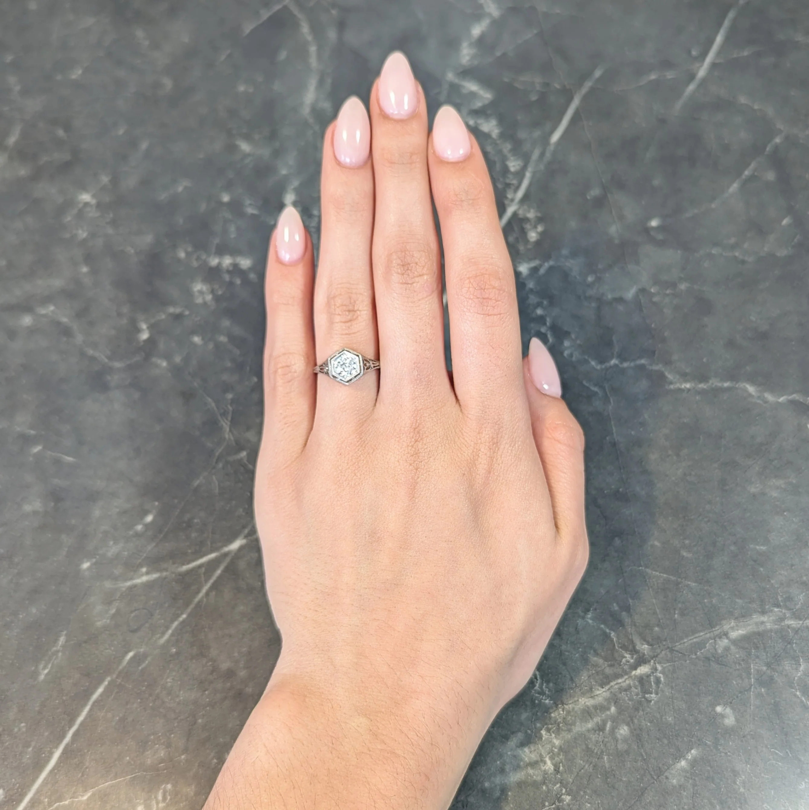 Art Deco 0.65 CTW Old European Diamond Platinum Scrolling Lotus Vintage Engagement Ring - Image 12