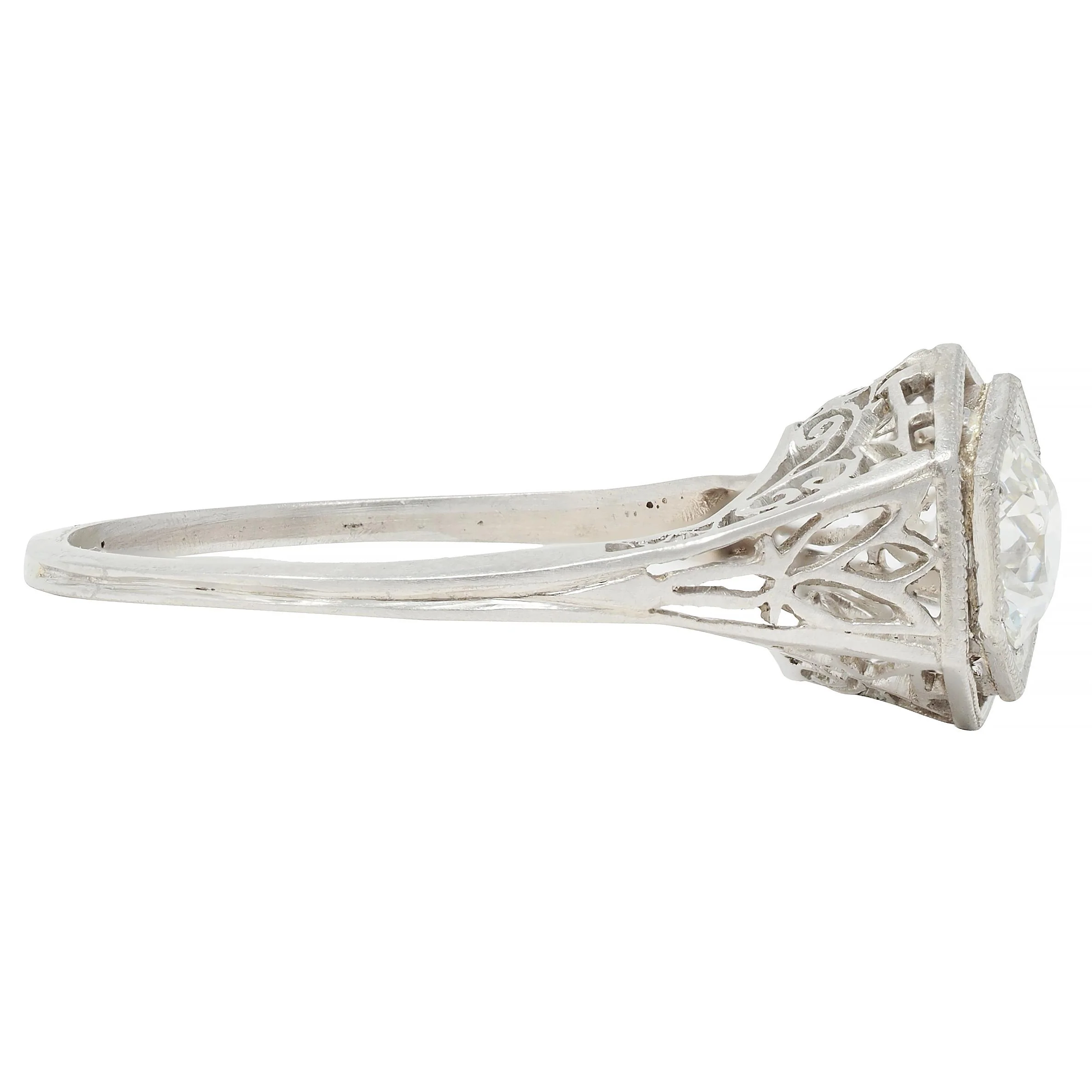 Art Deco 0.65 CTW Old European Diamond Platinum Scrolling Lotus Vintage Engagement Ring - Image 3
