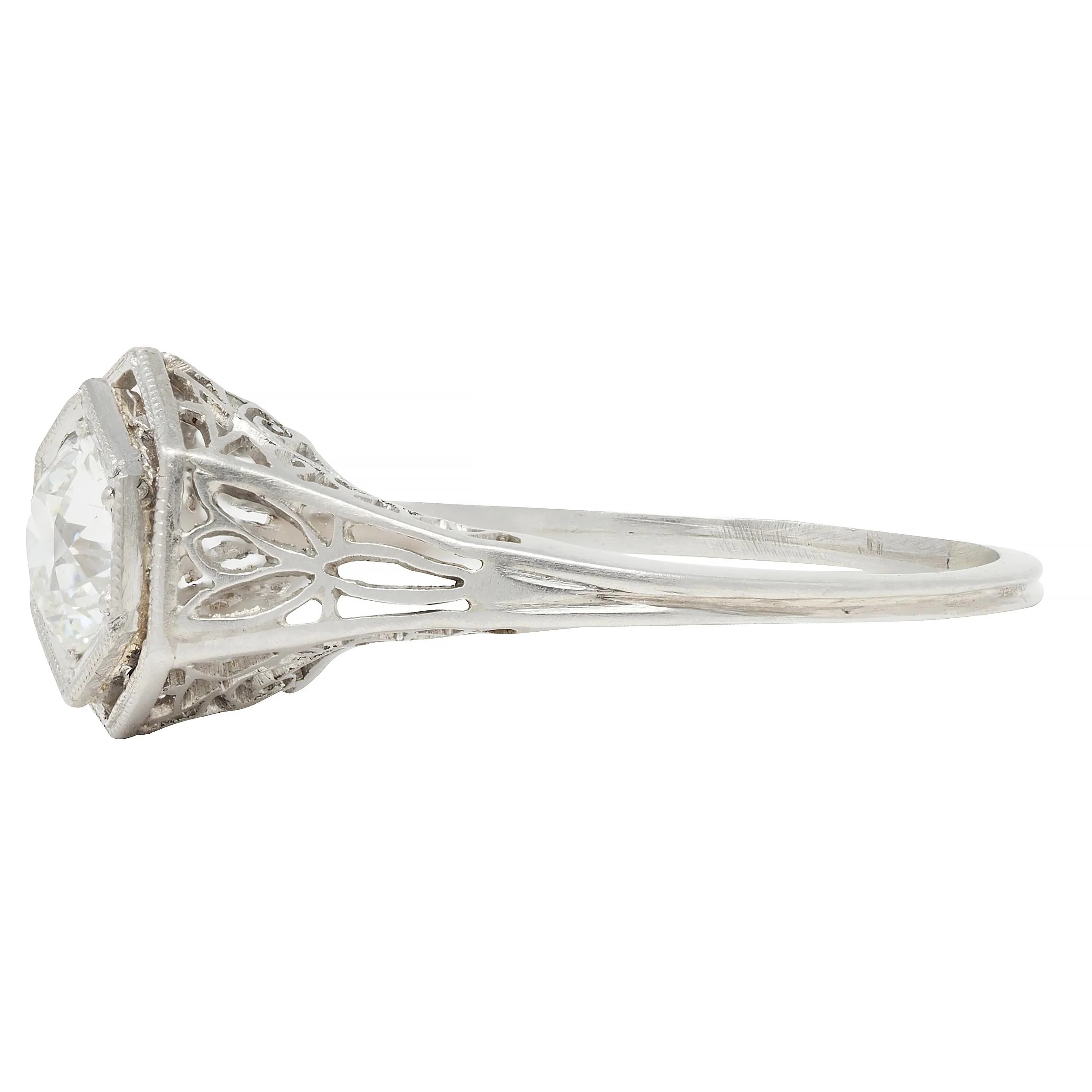 Art Deco 0.65 CTW Old European Diamond Platinum Scrolling Lotus Vintage Engagement Ring - Image 5